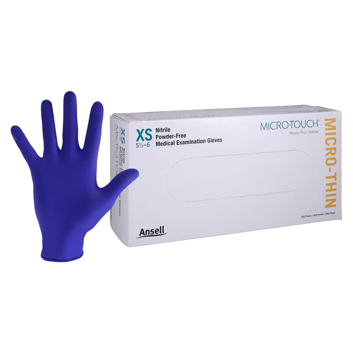 Micro-Touch Micro-Thin Nitrile Exam Gloves, Powder-Free, Non-Sterile, X-Small, Blue, 300/Box, 6034310 - Micro-Touch Micro-Thin Nitrile Gloves, Powder-Free, X-Small, 300/Box, 6034310 - Image 1