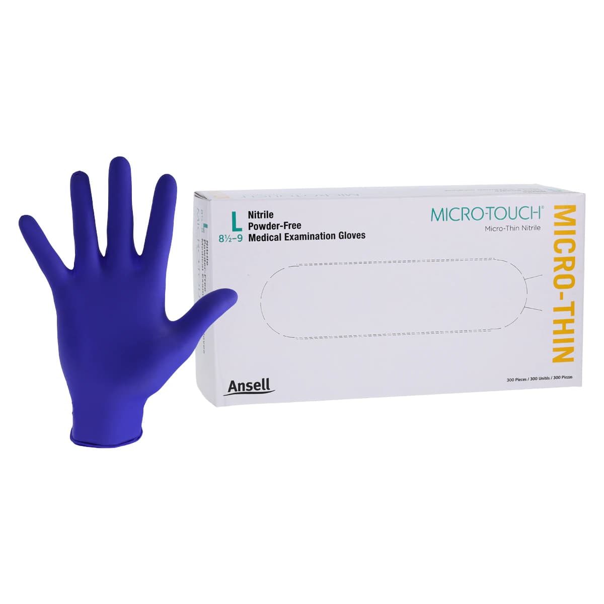 Micro-Touch Micro-Thin Nitrile Exam Gloves, Powder-Free, Non-Sterile, Large, Blue, Textured Fingertips, 300/Box, 6034313 thumbnail 2
