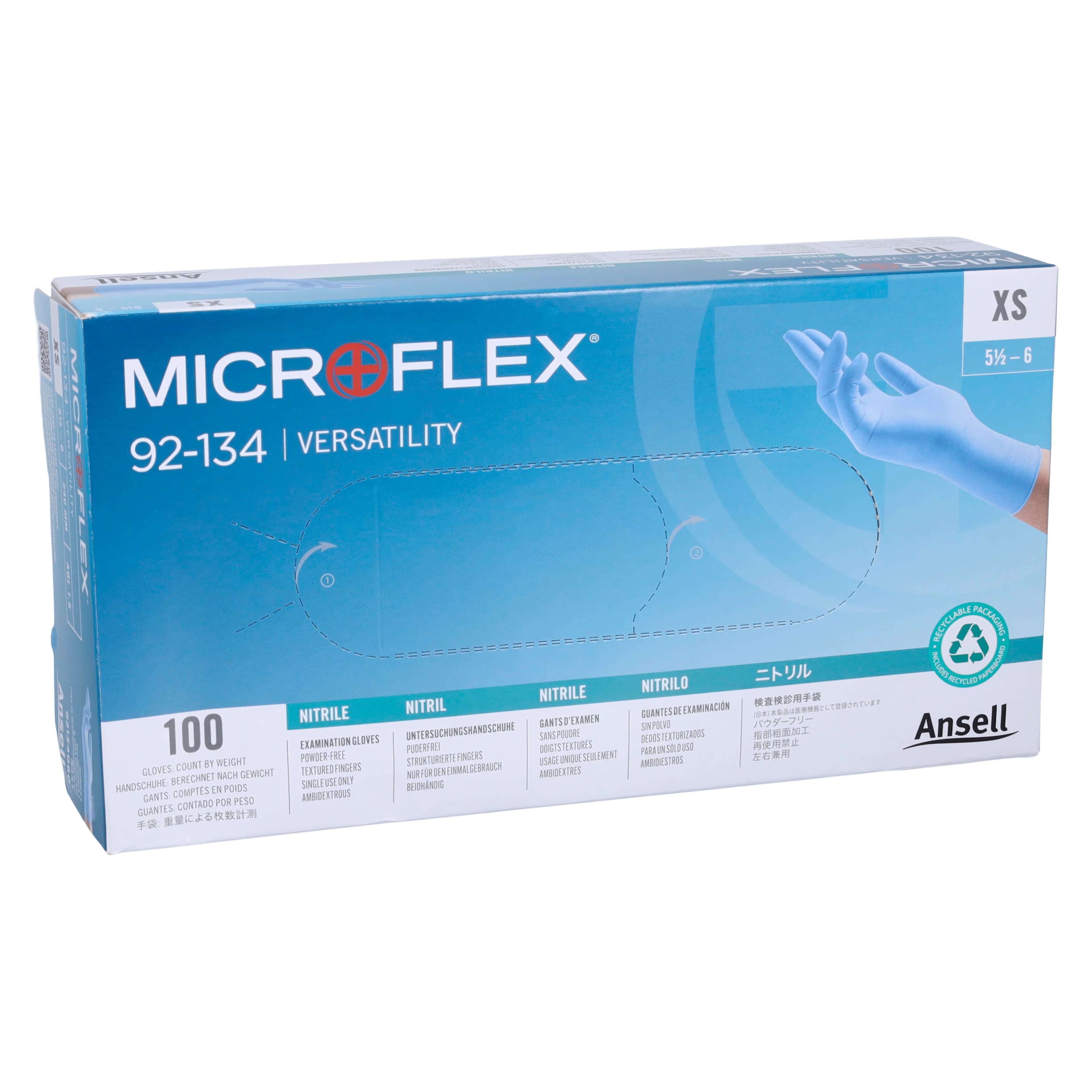 Ansell Microflex 92-134 Nitrile Exam Gloves, Powder Free, Non-Sterile, X-Small (5.5-6), Blue, Textured Fingertips, 100/Box, 92134060 thumbnail 3