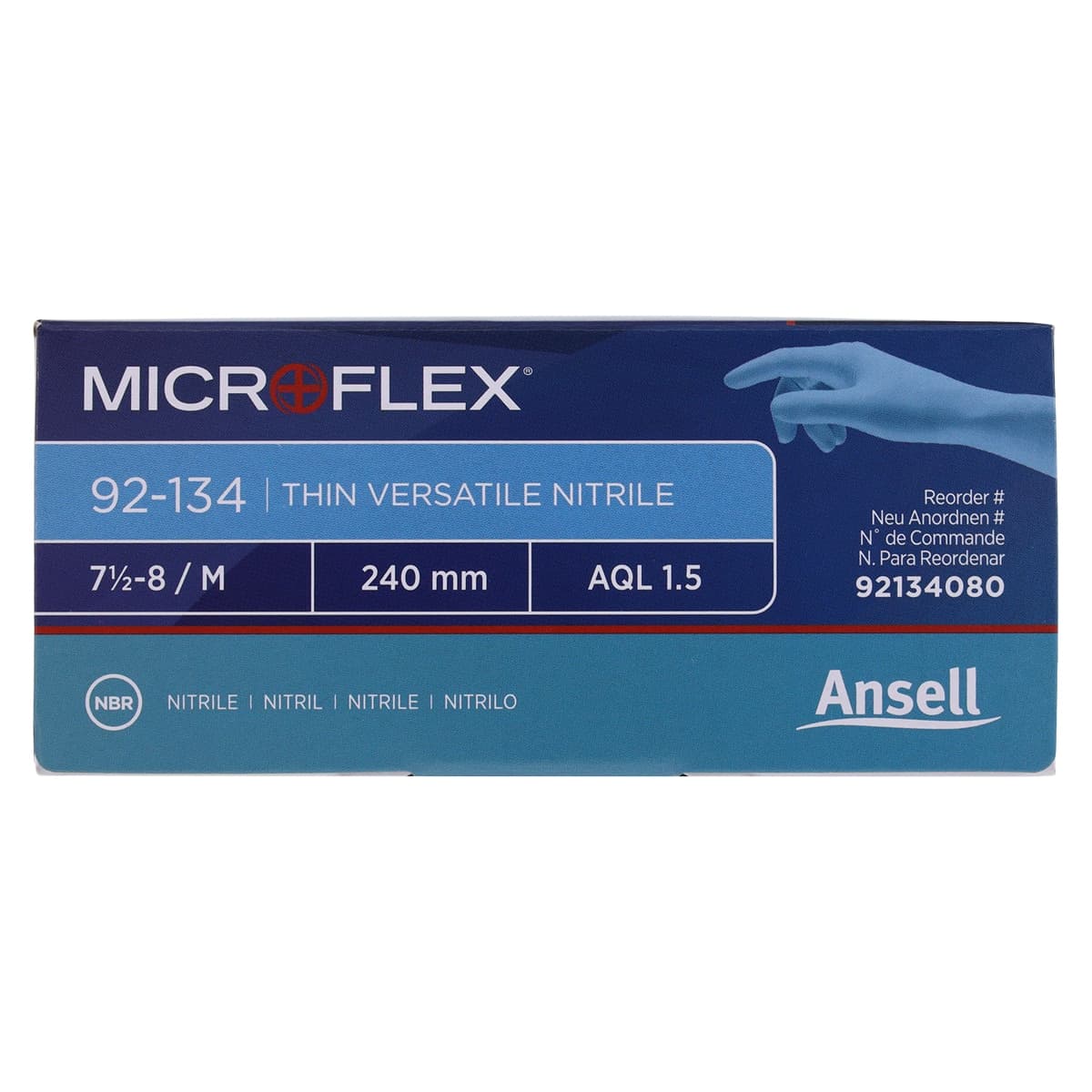 Ansell Microflex 92-134 Versatility Nitrile Exam Gloves, Powder Free, Non-Sterile, Textured Fingertips, Medium (7.5-8), Blue, 100/Box, 92134080 thumbnail 6