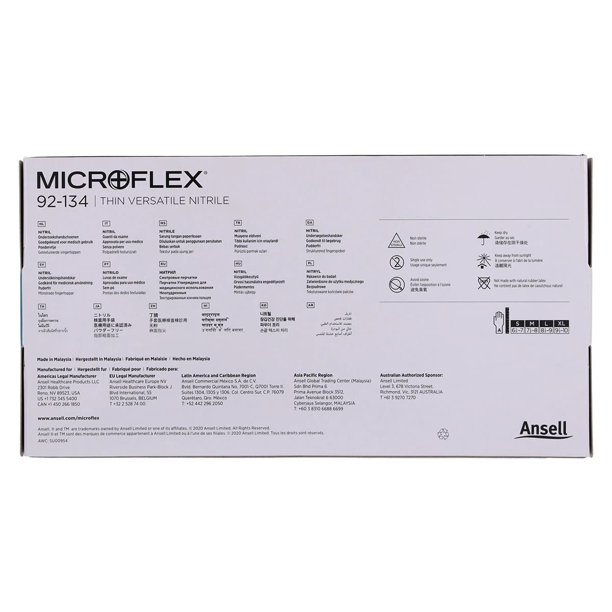 Ansell Microflex 92-134 Versatility Nitrile Exam Gloves, Powder Free, Non-Sterile, Textured Fingertips, Medium (7.5-8), Blue, 100/Box, 92134080 thumbnail 7