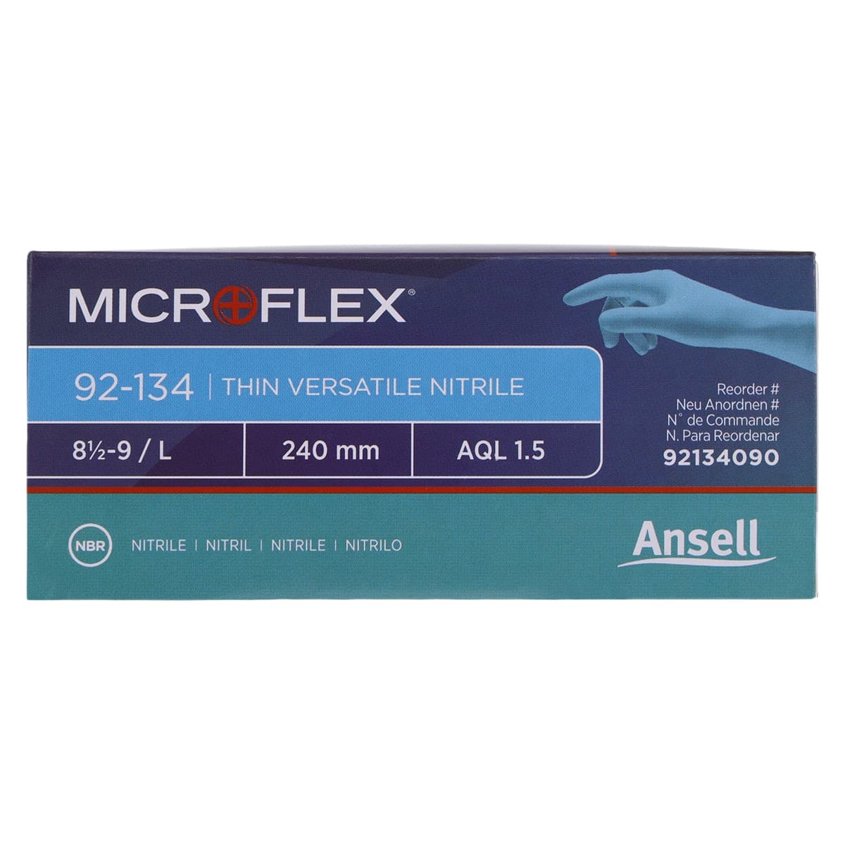 Ansell Microflex 92-134 Versatility Nitrile Exam Gloves, Powder Free, Non-Sterile, Large (8.5-9), Blue, Textured Fingertips, 100/Box, 92134090 thumbnail 6