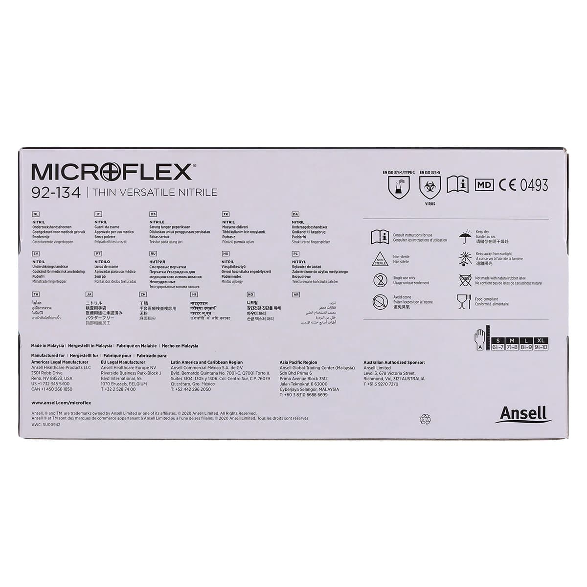 Ansell Microflex 92-134 Versatility Nitrile Exam Gloves, Powder Free, Non-Sterile, Large (8.5-9), Blue, Textured Fingertips, 100/Box, 92134090 thumbnail 7