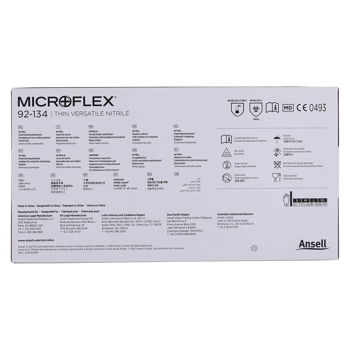 Ansell Microflex 92-134 Versatility Nitrile Exam Gloves, Powder Free, Textured, Non-Sterile, Extra Large (9.5-10), Light Blue, 100/Box, 92134100 thumbnail 7