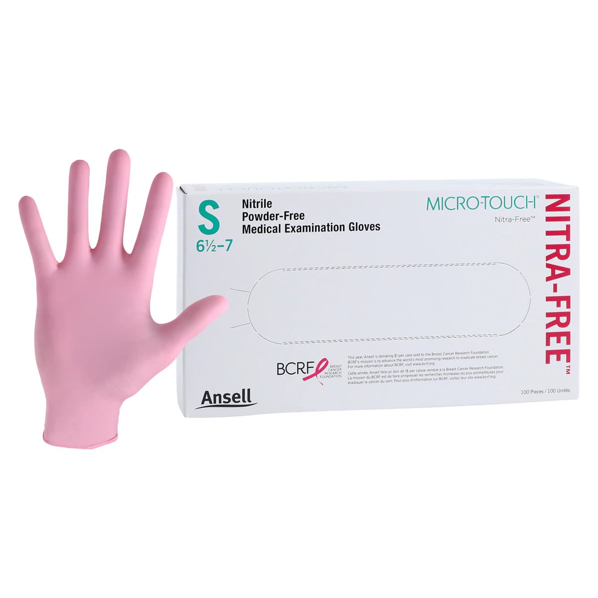 Micro-Touch NitraFree Pink Nitrile Exam Gloves, Powder Free, Non-Sterile, Small, 100/Box, 6034511 thumbnail 2