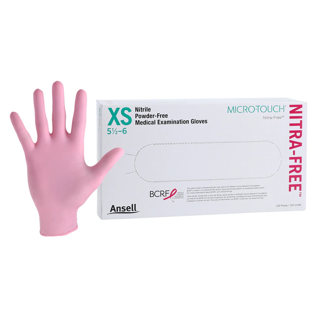Micro-Touch NitraFree Pink Nitrile Exam Gloves, Powder Free, Non-Sterile, X-Small, 100/Box, 6034510 thumbnail 2