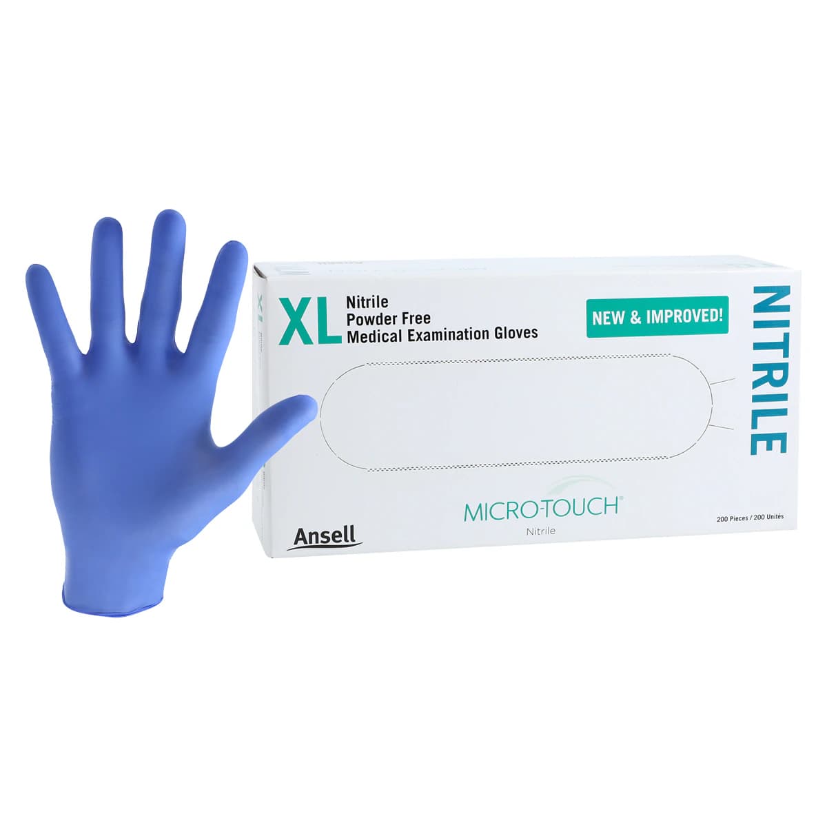 Micro-Touch Nitrile Exam Gloves, Powder-Free, Non-Sterile, Extra Large, Blue, Textured, 200/Box, 6034304 - Micro-Touch Nitrile Gloves, Powder-Free, Extra Large, 200/Box, 6034304 - Image 1