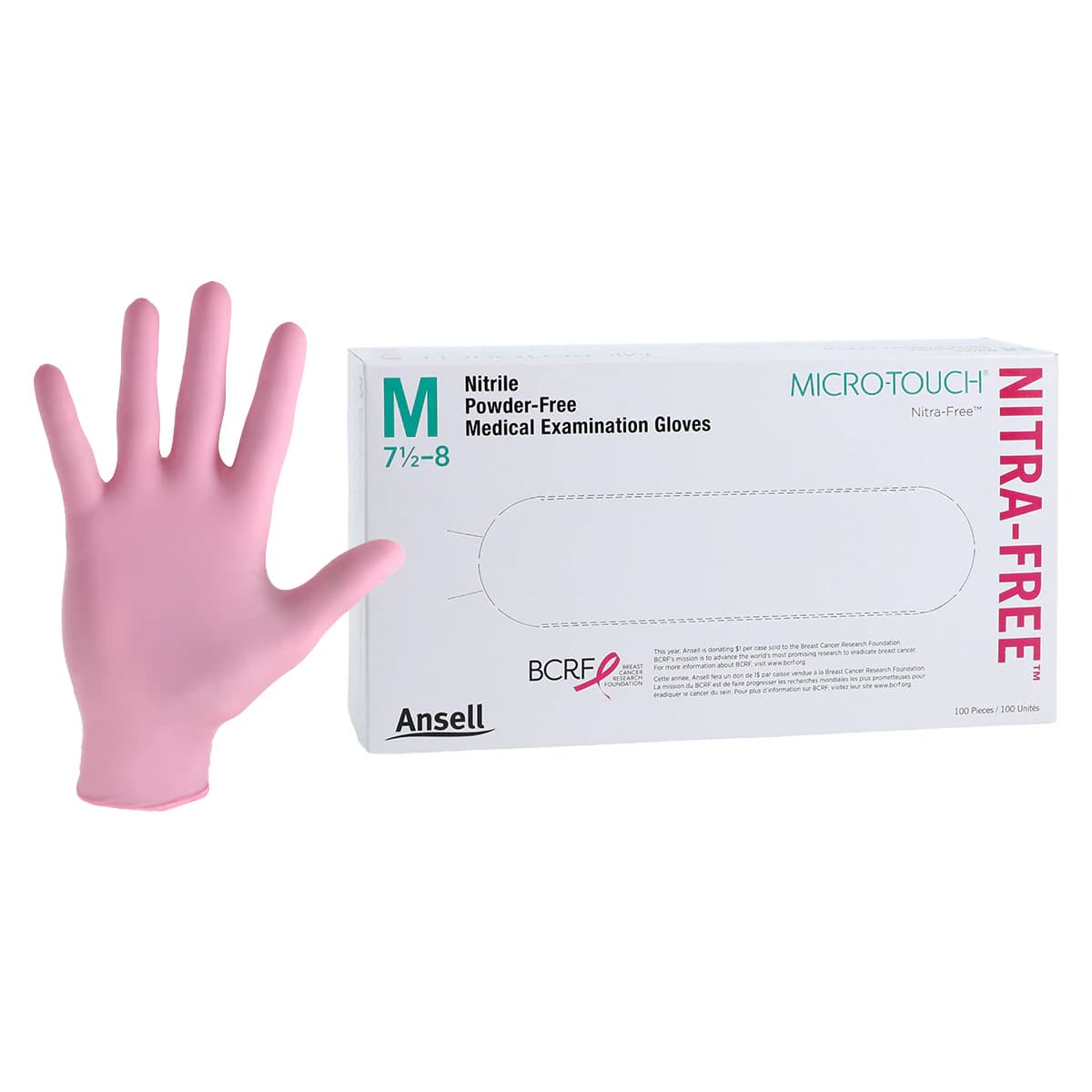Micro-Touch NitraFree Pink Nitrile Exam Gloves, Powder-Free, Non-Sterile, Medium, 100/Box, 6034512 - Micro-Touch Nitrafree Pink Nitrile Exam Gloves (M) 100Bx - Image 1