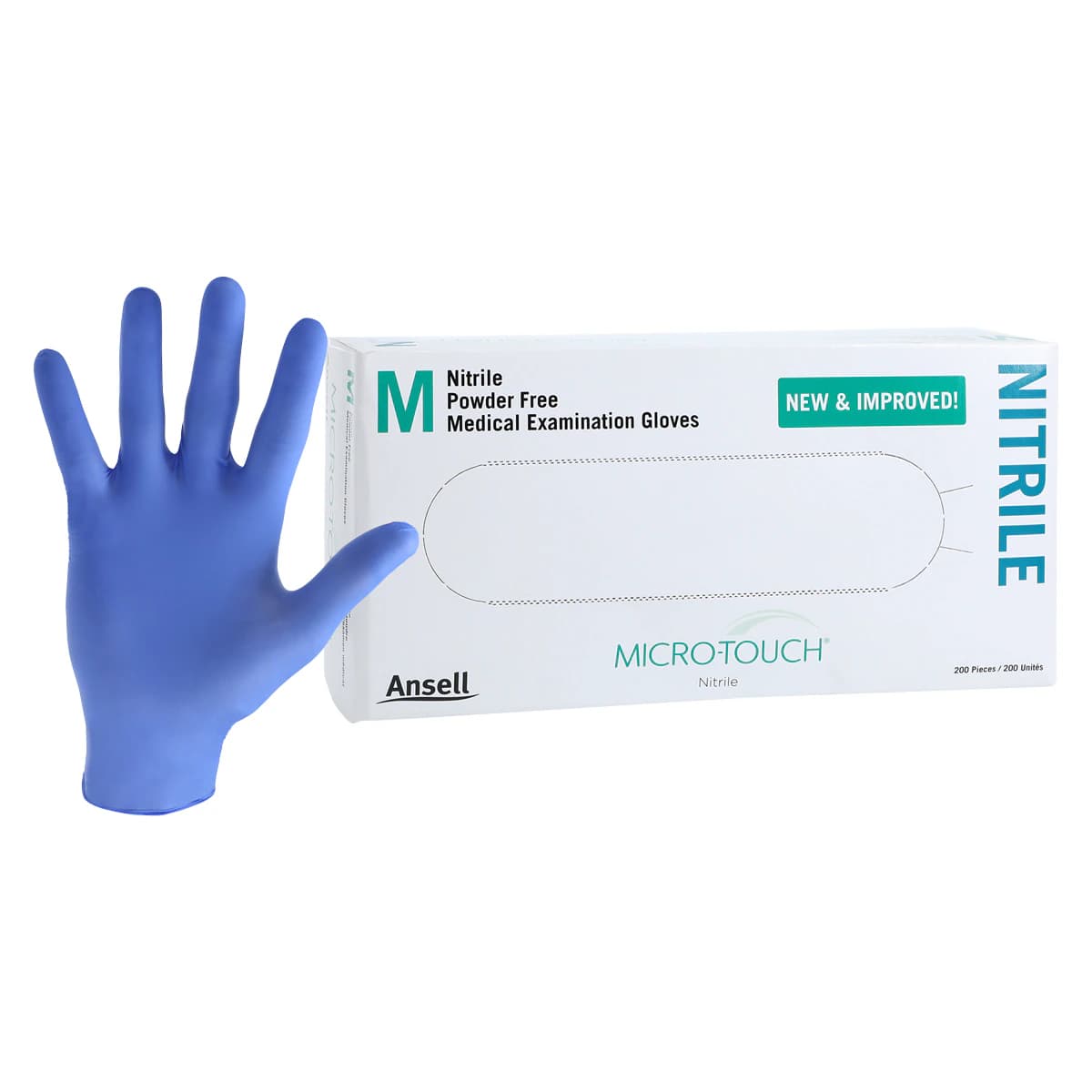 Micro-Touch Nitrile Exam Gloves, Powder-Free, Non-Sterile, Medium, Blue, Textured Fingertips, 200/Box, 6034302 thumbnail 2