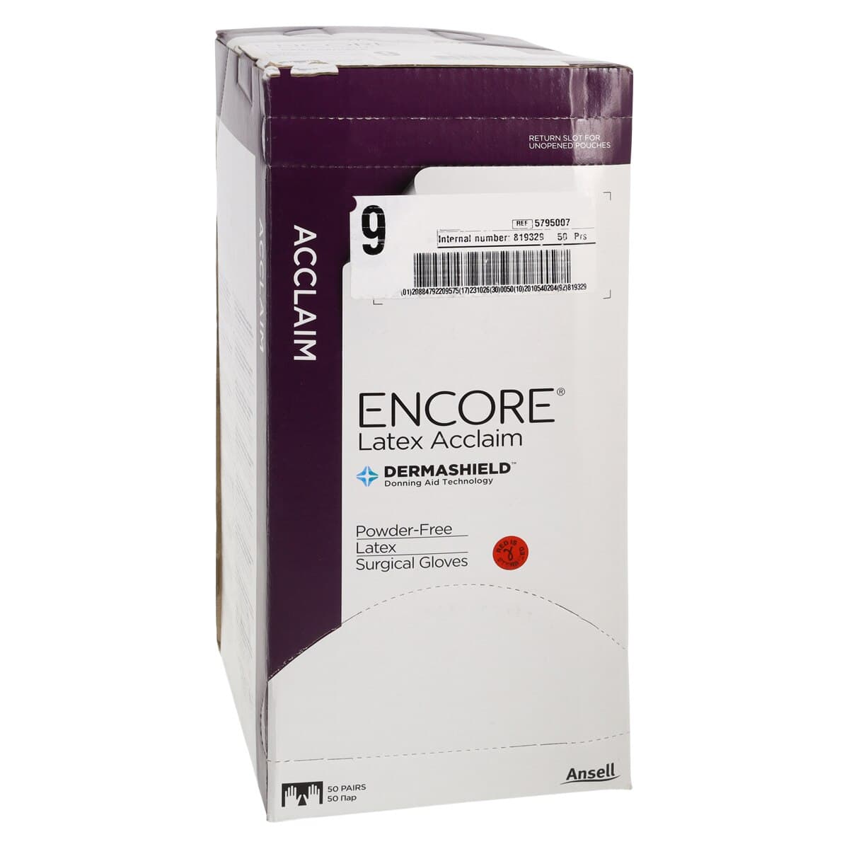 Ansell Encore Acclaim Powder-Free Latex Surgical Gloves, Sterile, Size 9, Natural, 50 Pairs/Box, 5795007 thumbnail 4