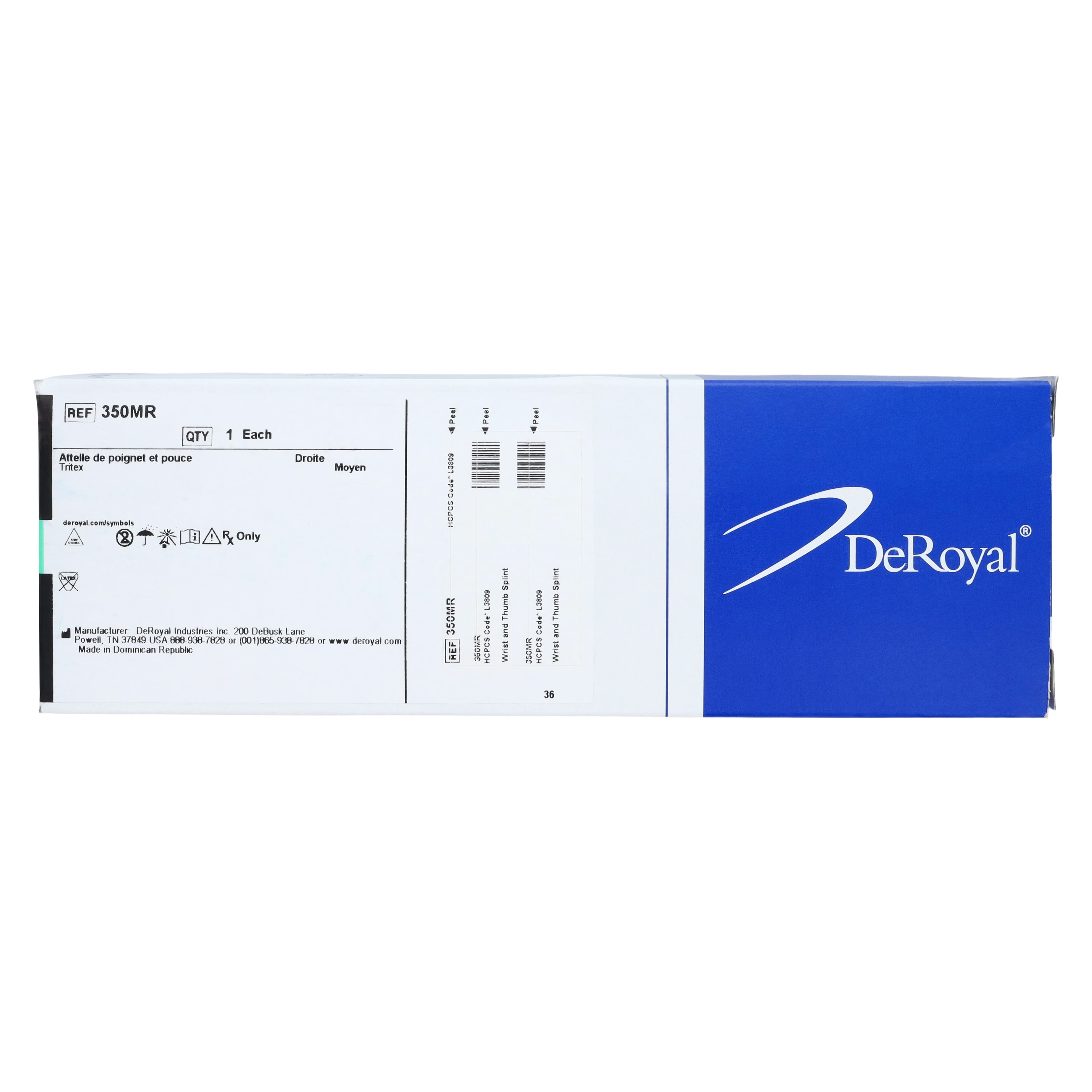 DeRoyal Premium Support Splint Wrist & Thumb, Breathable Material, 8", Size Medium, Right thumbnail 6