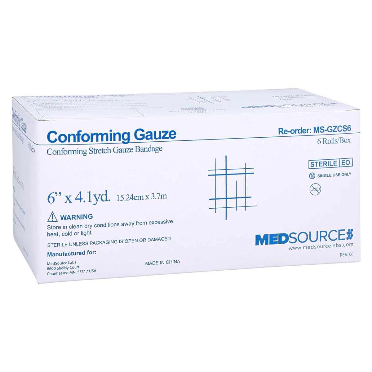 Medsource International Conforming Stretch Gauze Bandage, Sterile, 6" x 6 yds, 6/Box thumbnail 2