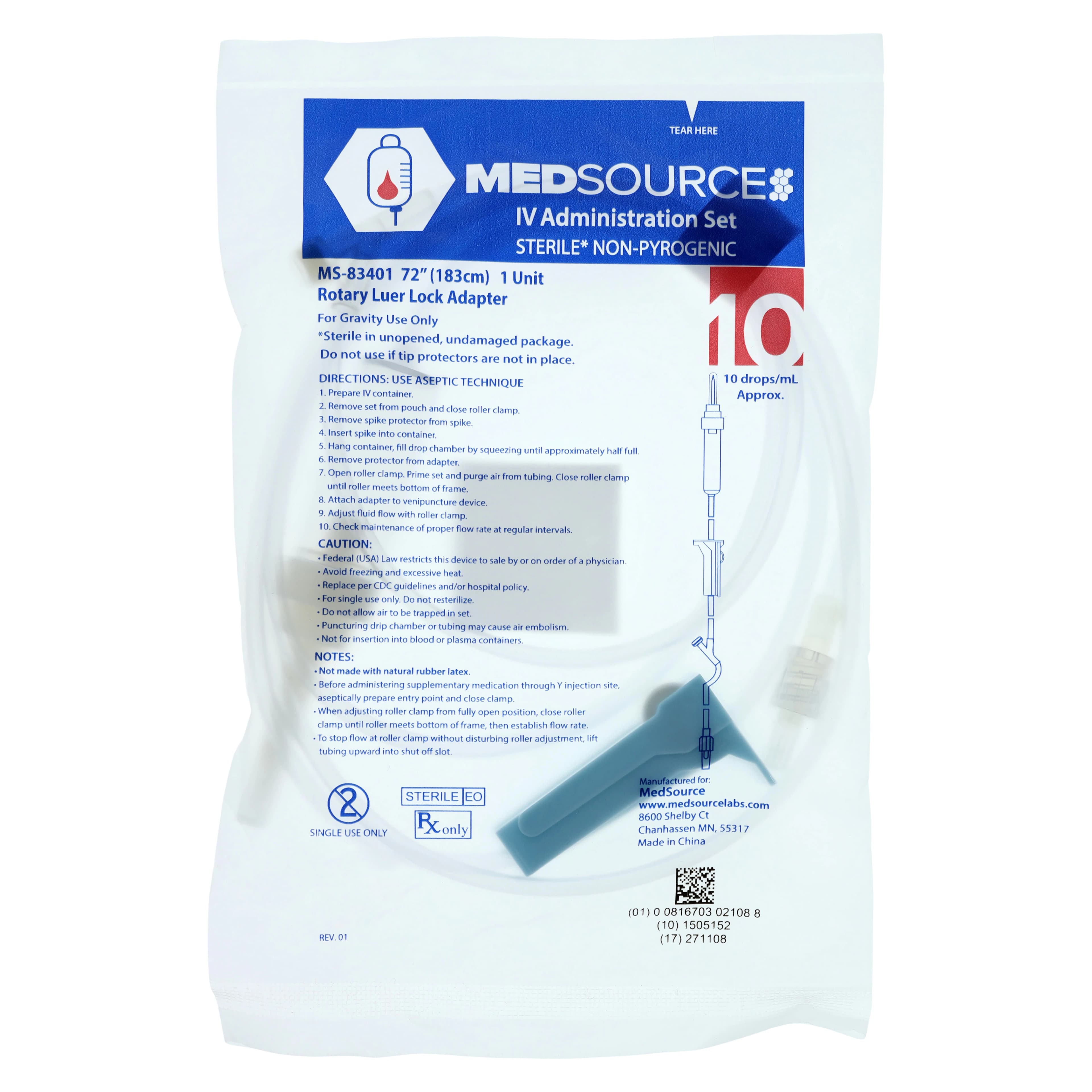 IV Administration Set, 72" 10 Drops/mL, 1 Y-Injection Site, Sterile, Individually Packaged thumbnail 3