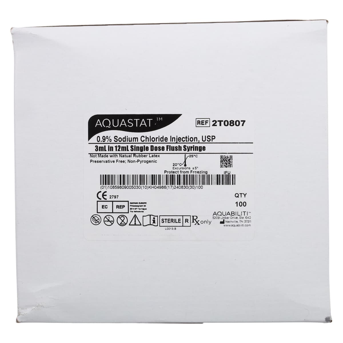 Aquabiliti Sodium Chloride 0.9% IV Flush Prefilled Syringe, 3 mL, 100/Package thumbnail 3