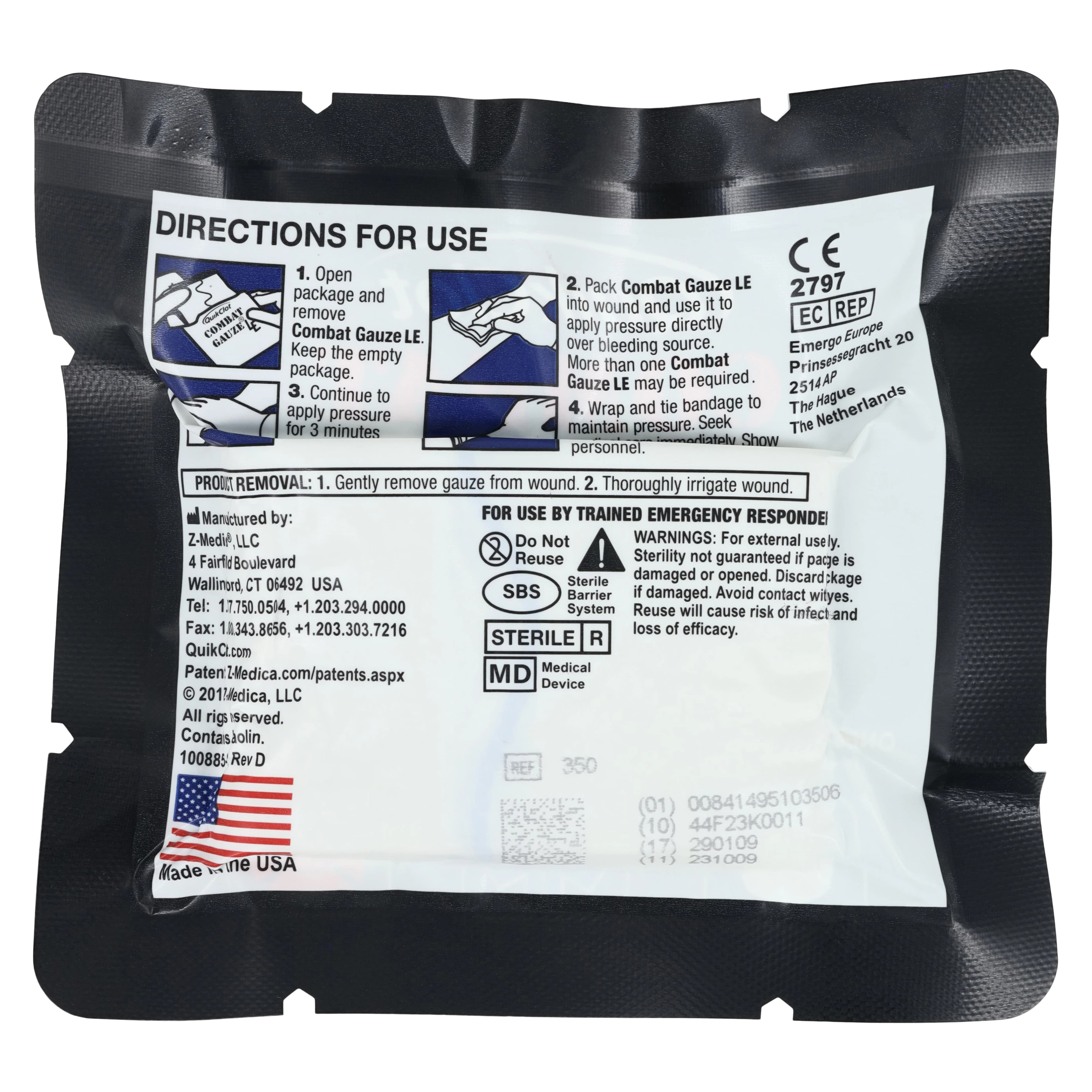 QuikClot Combat Gauze Z-Fold, Hemostatic Dressing, 3 in x 4 yd, Teleflex Medical thumbnail 4