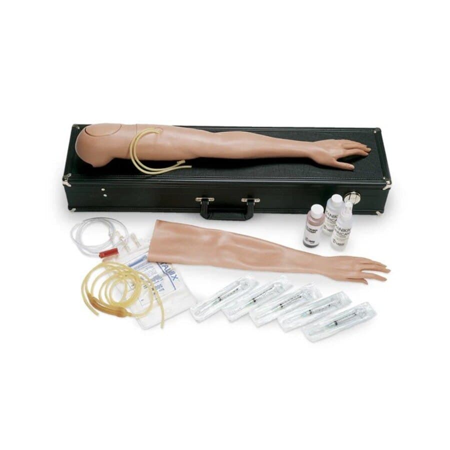 Nasco Healthcare Life/form Multi-Venous IV Arm Training Simulator Kit, Female, with Replacement Skin, Simulated Blood, Blood Bag, Tubing, Clamp & Hook, 5 Syringes, Lubricant, and Carry Case - Arm Train MultiVenous Female - Image 1
