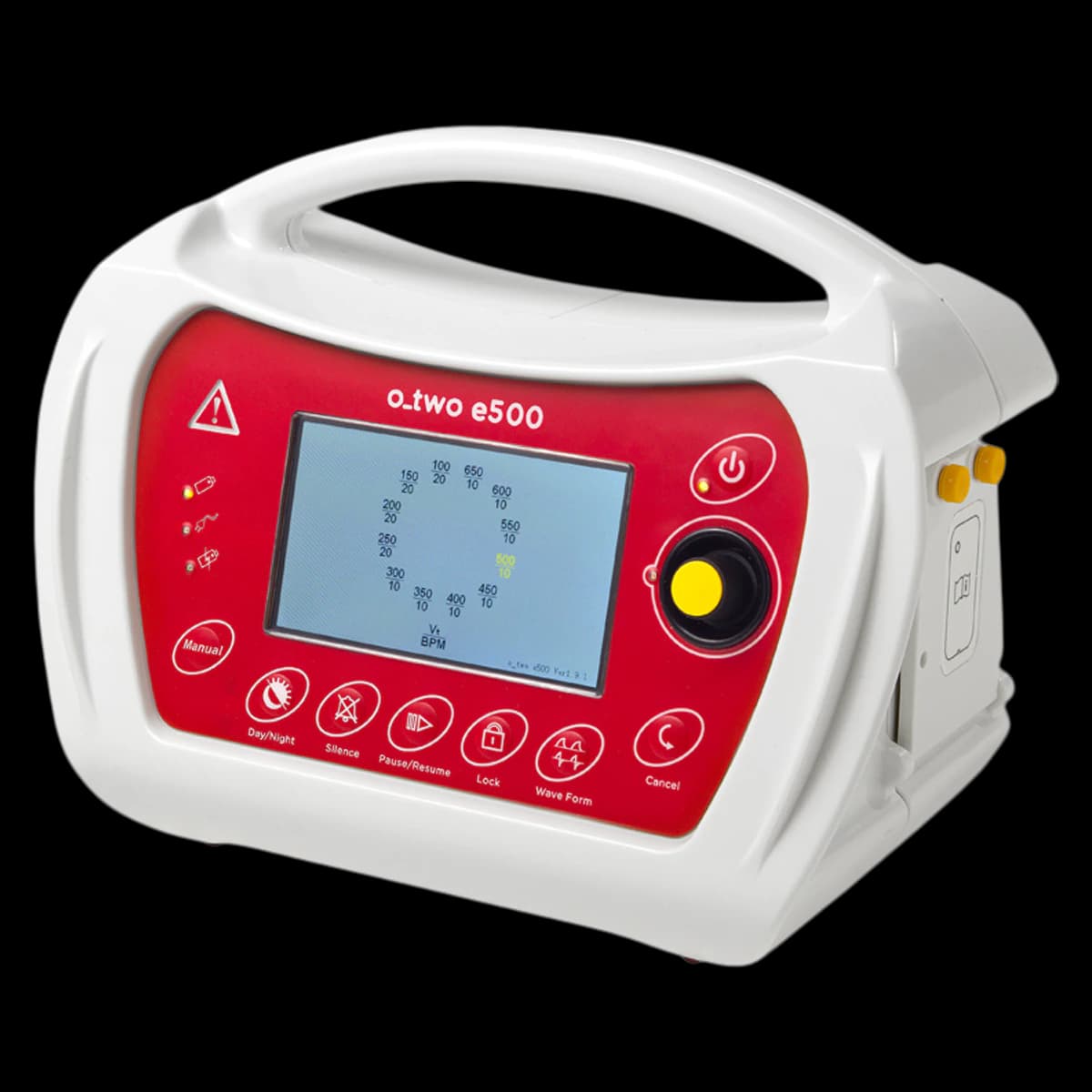 O-Two Medical Technologies e500 Automatic Transport Ventilator, Adult/Infant, with Disposable Patient Circuit, Resuscitation Mask, 6-Foot Supply Hose, Calibrated Test Lung, and Power Supply - e500 Automatic Transport Vent - Image 1