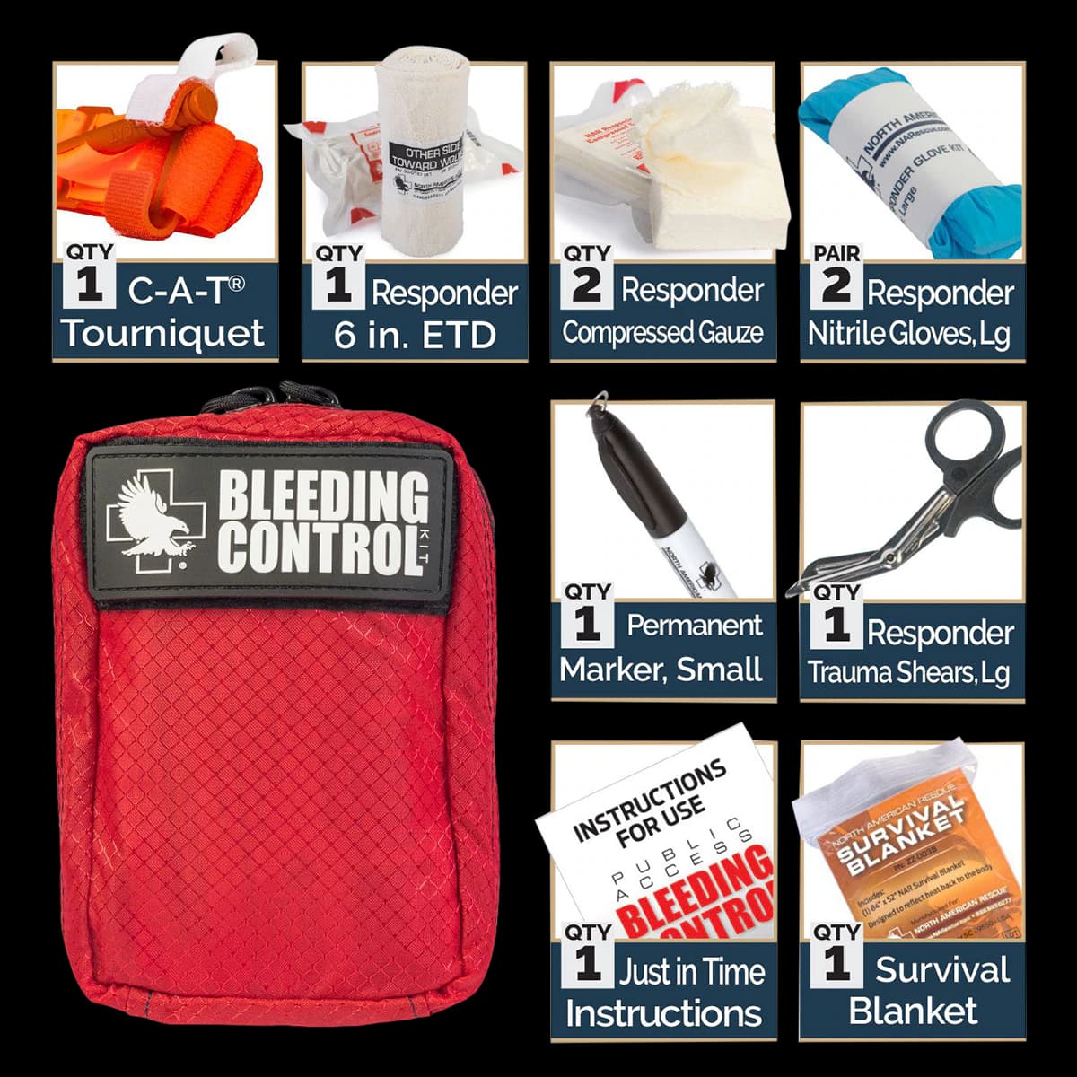 North American Rescue Public Access Individual Bleeding Control Basic Kit, Red - Basic Ind Bleeding Control Kit - Image 1