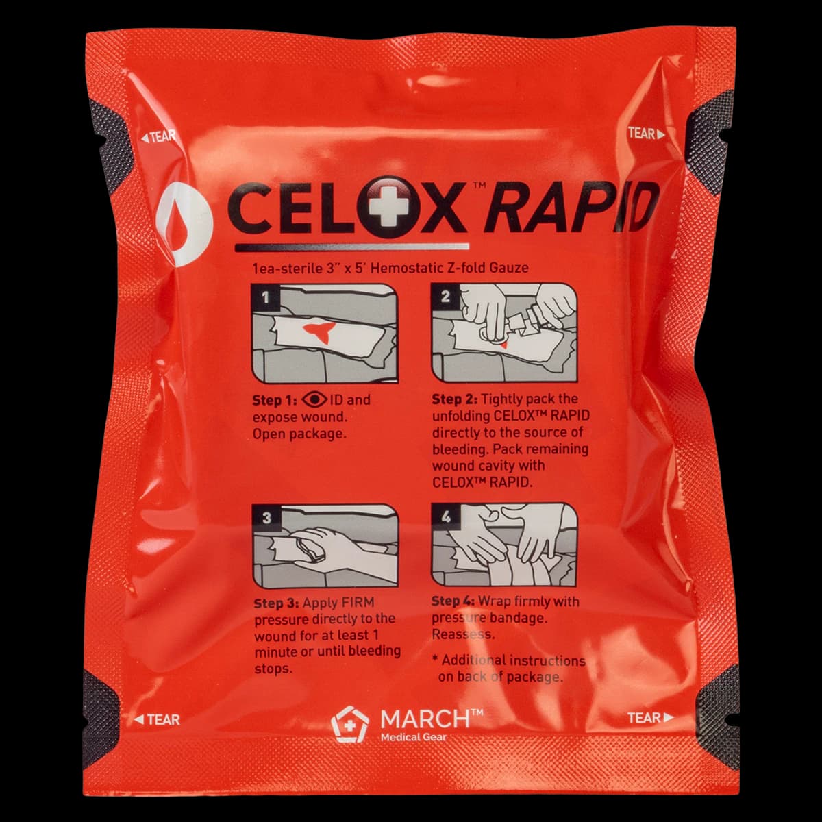 Celox Hemostatic Dressing Gauze, 3" x 5" - Celox Hemostatic Dressing - Image 1