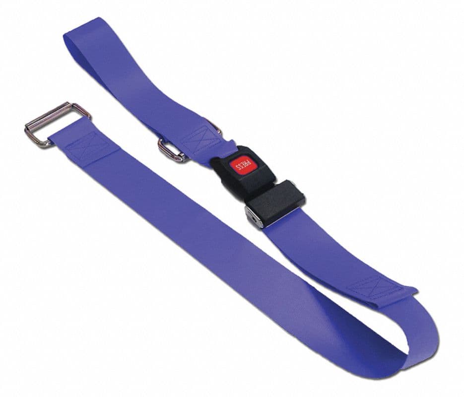 Vinyl Restraint Strap, 2-Piece, Metal Push Button Buckle, Loop Lock Ends, Medium/Large, 7 ft, Blue - Vinyl MPB ML 7' 2 pc BL - Image 1