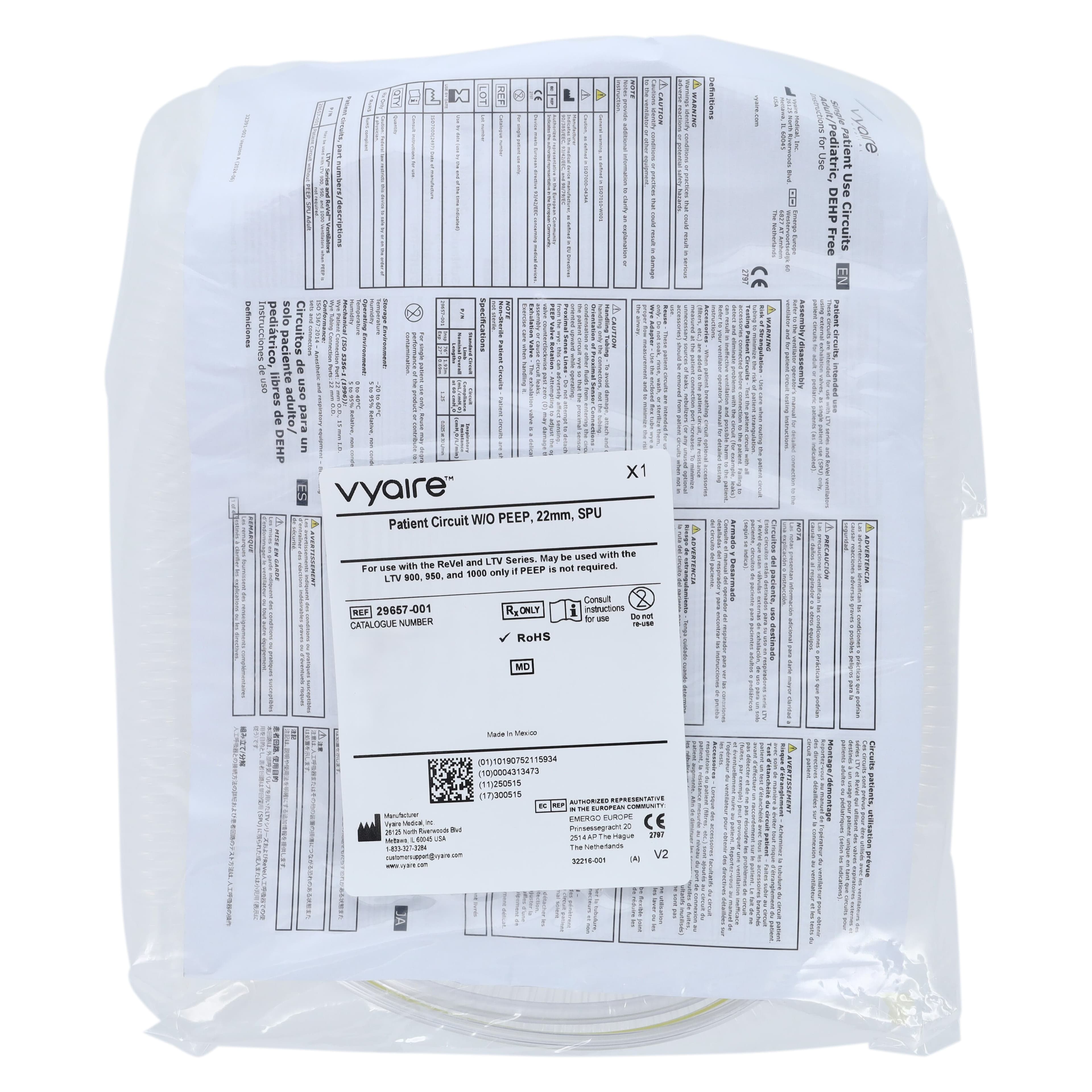 Vyaire LTV1200 Breathing Circuit, 22mm, without PEEP, 10/Case thumbnail 5