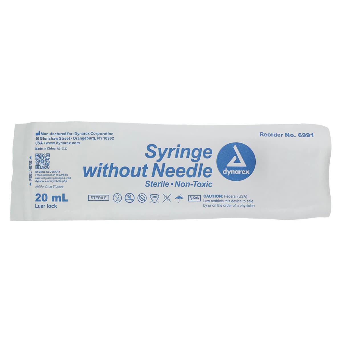 Dynarex Luer Lock Syringe, 20cc, Low Dead Space, Sterile, Without Needle, 50/Box, #6991 thumbnail 3