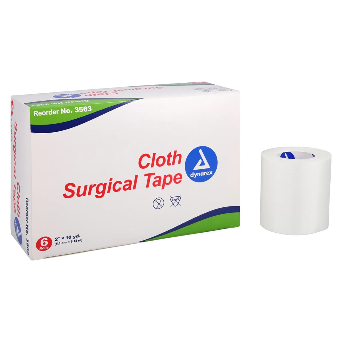 Dynarex Cloth Surgical Tape, 2" x 10 yds, White, Non-Sterile, 6 Rolls/Box, 3563 - Tape Surgical Cloth White - Image 1