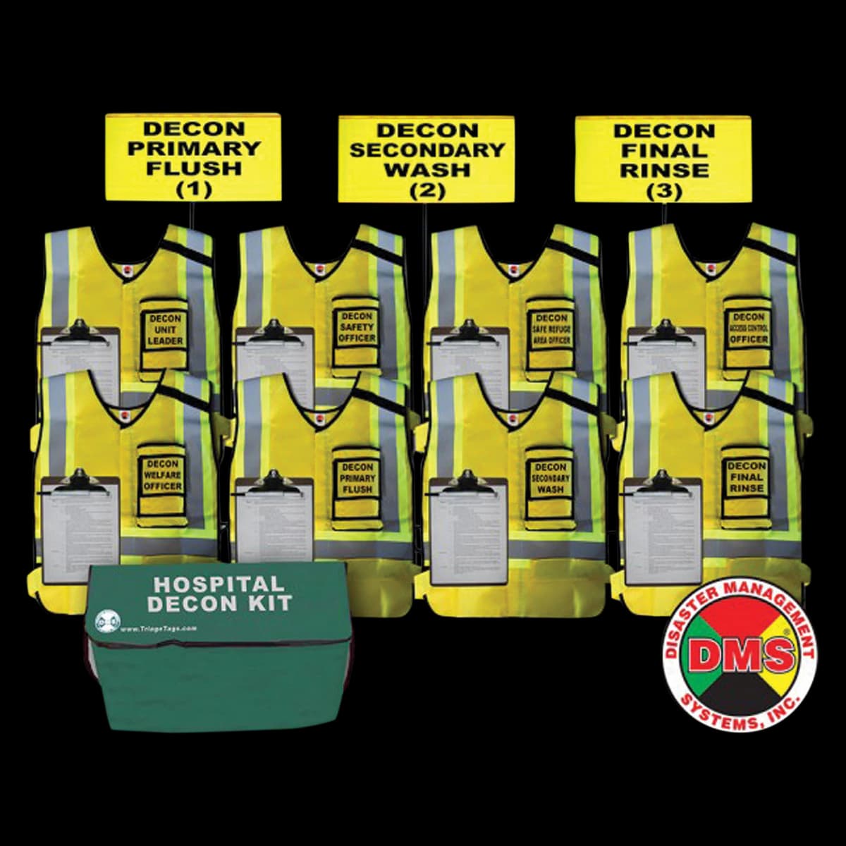 Hospit Decon Kit with 8 Command Vests and 3 Flags (HICS 2014, Adult) - Hospit Decon Kit-8Vests+3 Flag - Image 1