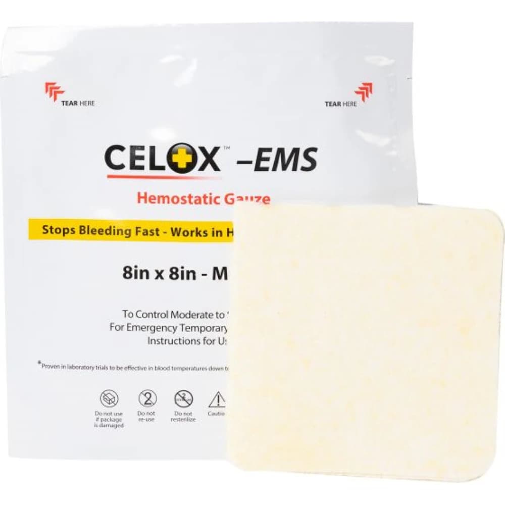 Celox EMS Hemostatic Gauze, 8x8" Sterile, Not Made with Natural Rubber Latex - Celox EMS Hemostat Gauze - Image 1