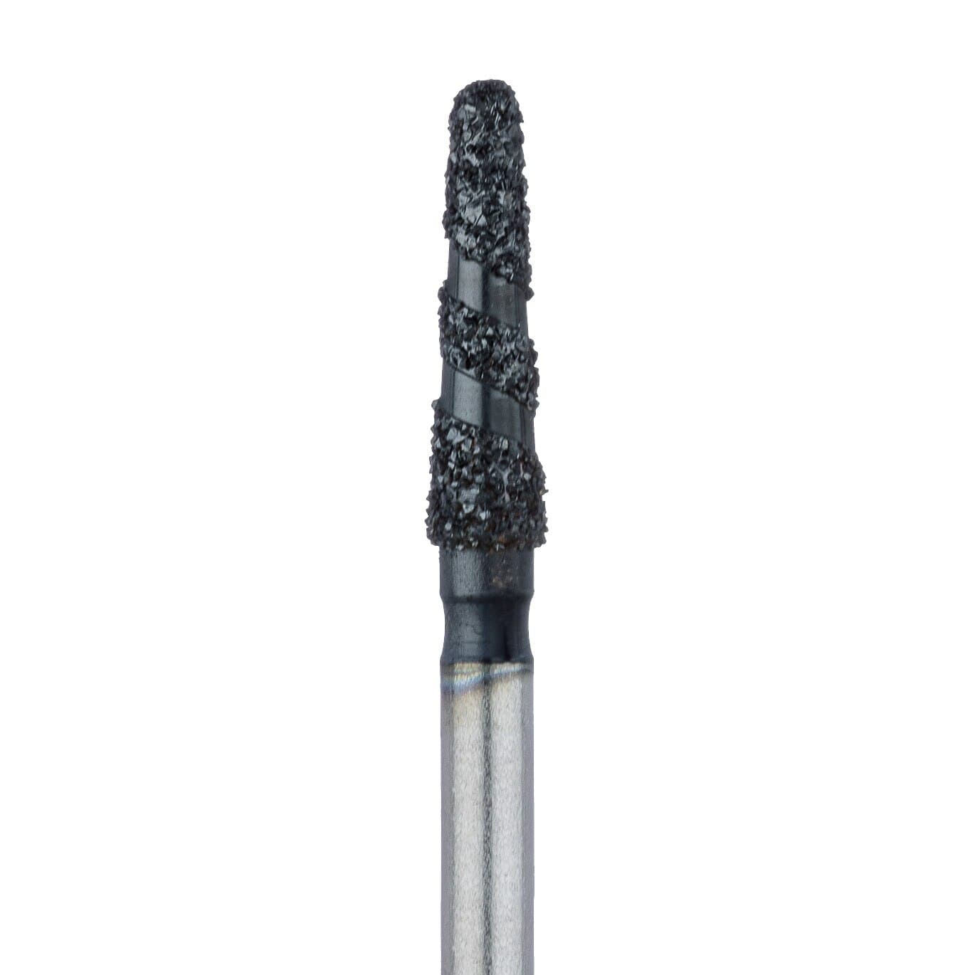 Meisinger Black Cobra Diamond Bur, Round End Taper, Super Coarse, FG, 1.8mm, 5/Pk, B855-018 - Black Cobra Round End Tapered Spiral Groove FG Diamond Burs - Image 1