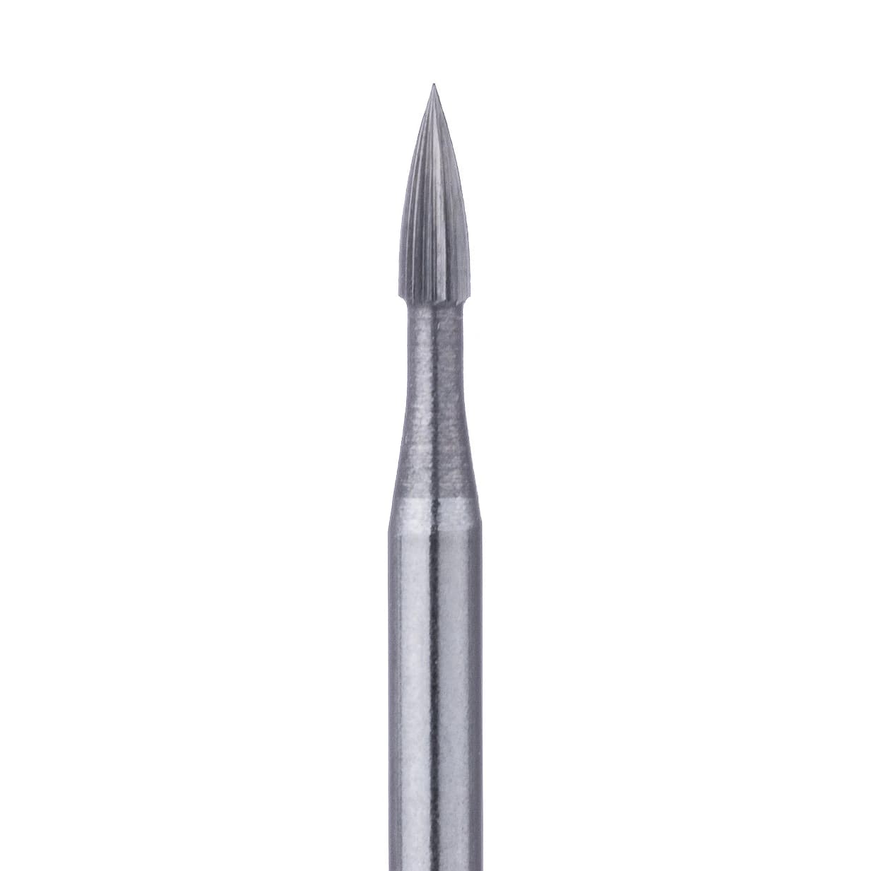 Meisinger Trimming & Finishing Tungsten Carbide Bur, FG, Flame, 1.2 mm, #7903, 5/Pkg, HM246-012-FG - Trimming and Finishing Tungsten Carbide Burs – FG, 8-12 Blade, 5/Pkg - US #7903, 1.2 mm Diameter - Image 1