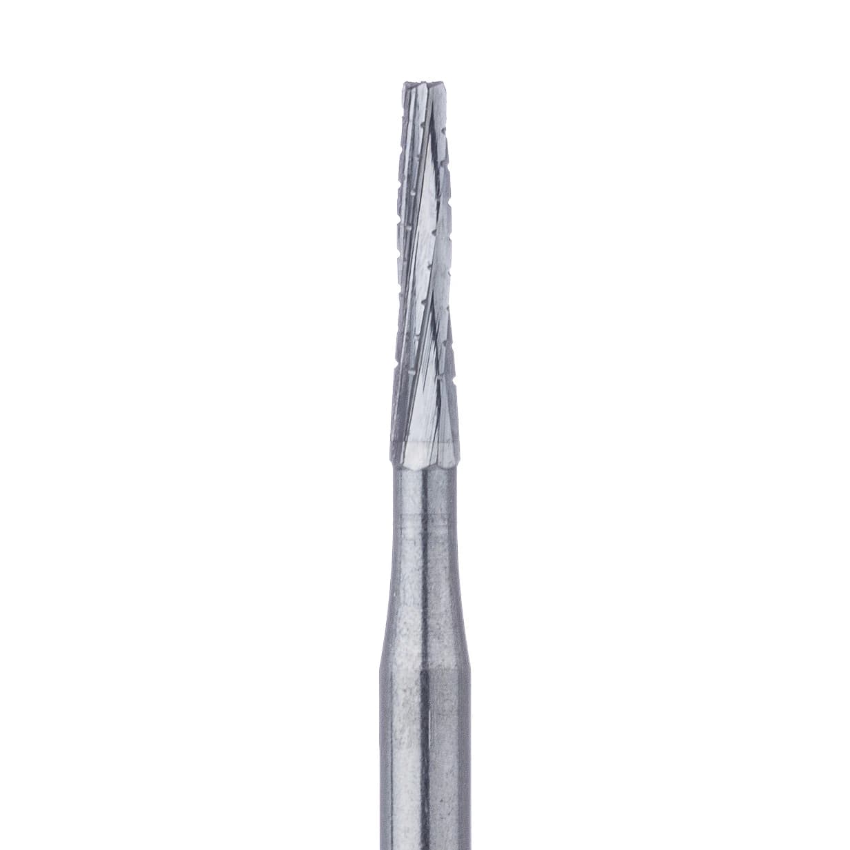 Meisinger Tungsten Carbide Bur HM 33L-012-FGL, #701L, Tapered Fissure Cross-Cut, Flat End, Friction Grip Long Shank, 1.2 mm Head Diameter, 6.3 mm Head Length, 5/Pkg - Tungsten Carbide Bur HM 33L – FGL, Tapered Fissure Cross Cut, 5/Pkg - # 701L, 1.2 mm Head Diameter, 6.3 mm Head Length - Image 1