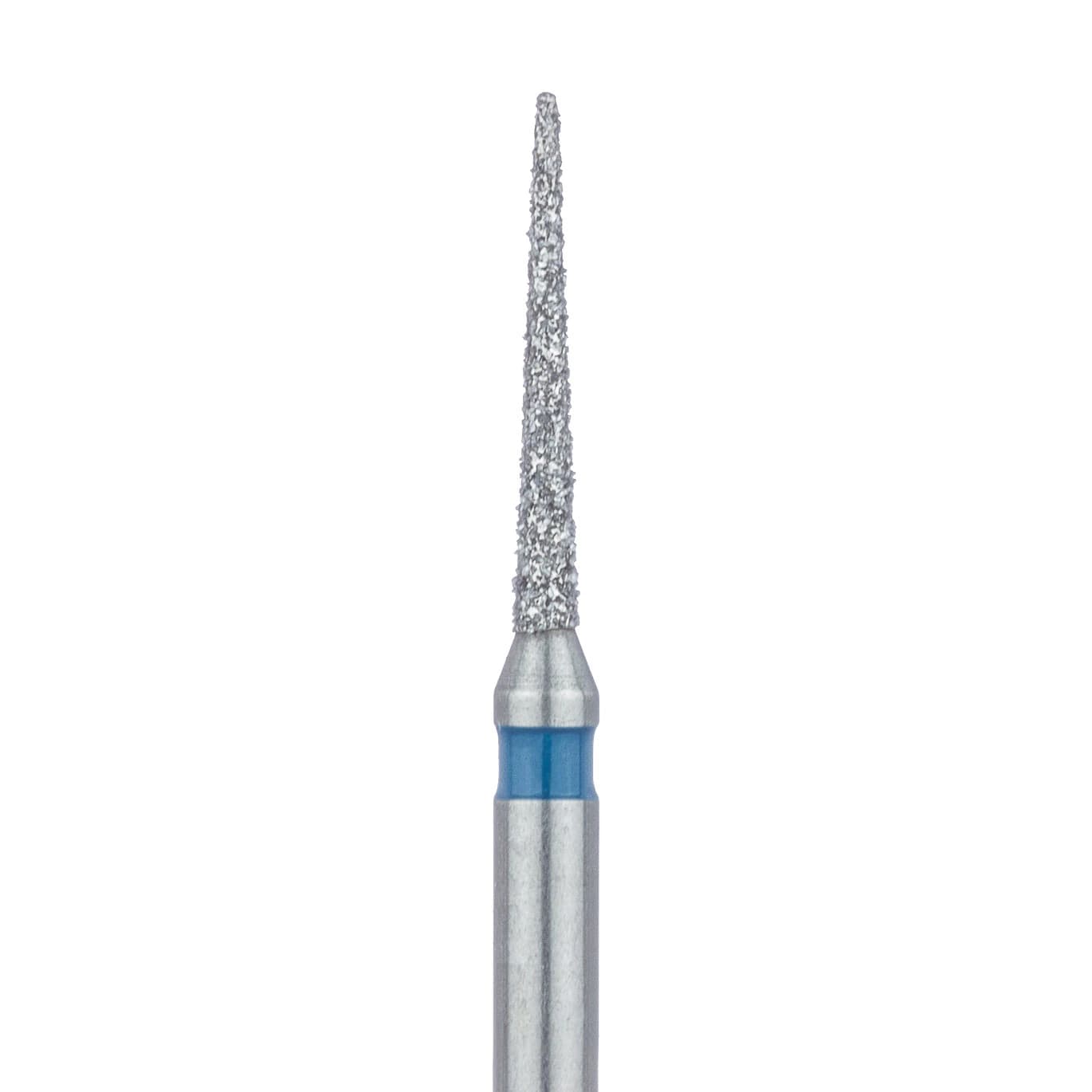 Meisinger 858-010-FG Diamond Bur, FG, Medium Grit, Blue Ring, Needle Shape, Point End, 1.0 mm Head Diameter, 8.0 mm Head Length, 5/Pkg - Diamond Instruments – FG, Medium, Blue, Needle, Point End - 858-010-FG, 1.0 mm Head Diameter, 8.0 mm Head Length, 5/Pkg - Image 1
