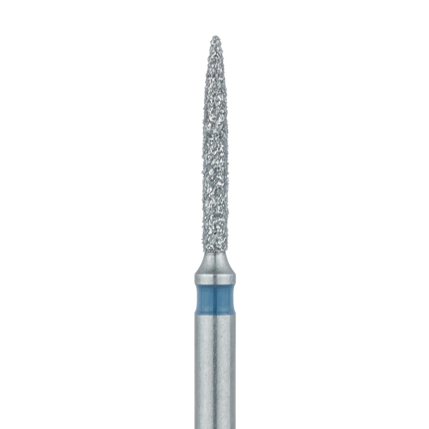 Meisinger 862-010-FG Diamond Bur, FG, Medium Grit, Blue Ring, Flame Shape, Point End, 1.0 mm Head Diameter, 8.0 mm Head Length, 5/Pkg - Diamond Instruments – FG, Medium, Blue, Flame, Point End - 862-010-FG, 1.0 mm Head Diameter, 8.0 mm Head Length, 5/Pkg - Image 1