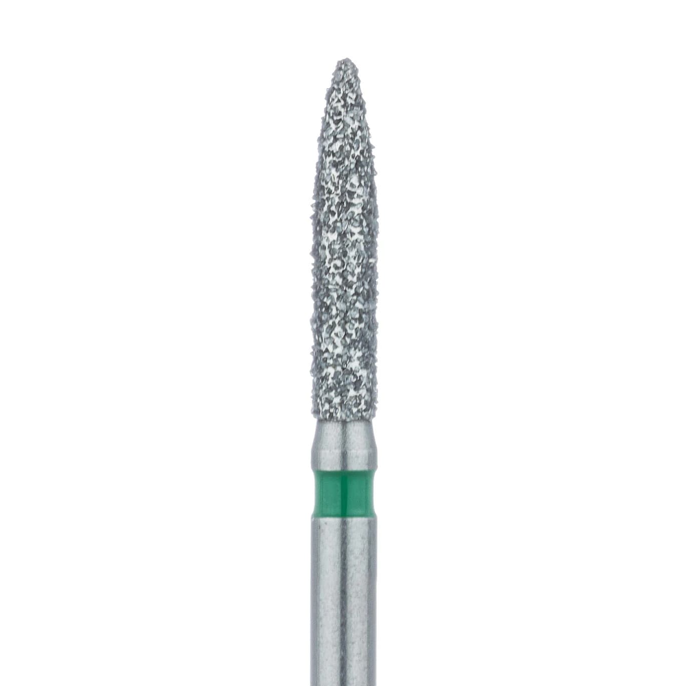 Meisinger FG #862G-016 Coarse Flame Diamond Bur, 1.6mm Head, 8mm Working Length, Green Band, Multi-Use, 5/Pk - Meisinger FG #862.016 Coarse Flame Shaped, Diamond Burs, 5/Pk - Image 1