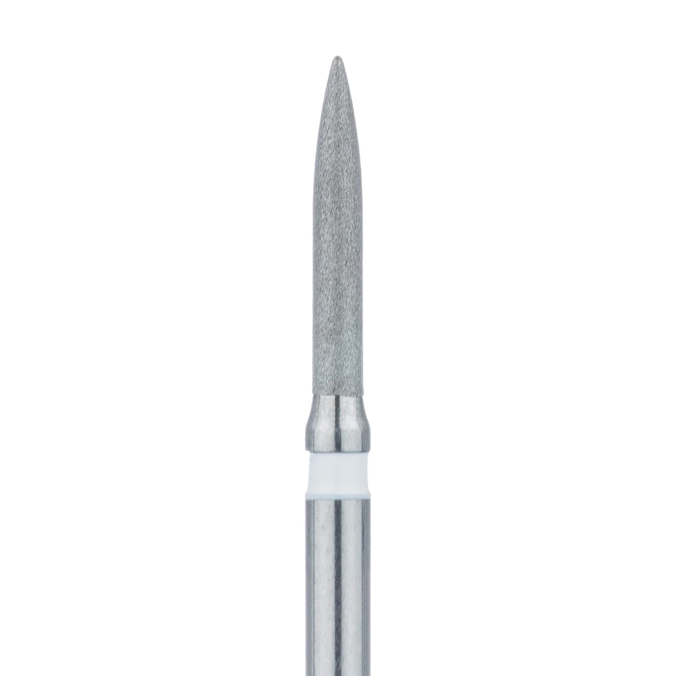 Meisinger 862U-012-FG Ultra Fine Diamond Bur, Flame Shape, Friction Grip, 1.2 mm Head Diameter, 8.0 mm Head Length, White Ring, 5/Pkg - Diamond Instruments – FG, Ultra Fine, White, Flame, Point End, 862U-012-FG, 1.2 mm Head Diameter, 8.0 mm Head Length, 5/Pkg - Diamond Instruments – FG, Ultra Fine, White, Flame, Point End, 862U-012-FG, 1.2 mm Head Diameter, 8.0 mm Head Length, 5/Pkg - Image 1