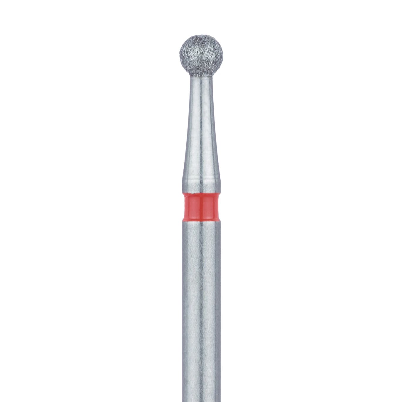 Meisinger 801F-018-FG Fine Diamond Bur, Round, Friction Grip, 1.8 mm Head Diameter, Red Ring, 5/Pkg - Diamond Instruments – FG, Fine, Red, Round, Round End - 801F-018-FG, 1.8 mm Head Diameter, 1.8 mm Head Length, 5/Pkg - Image 1
