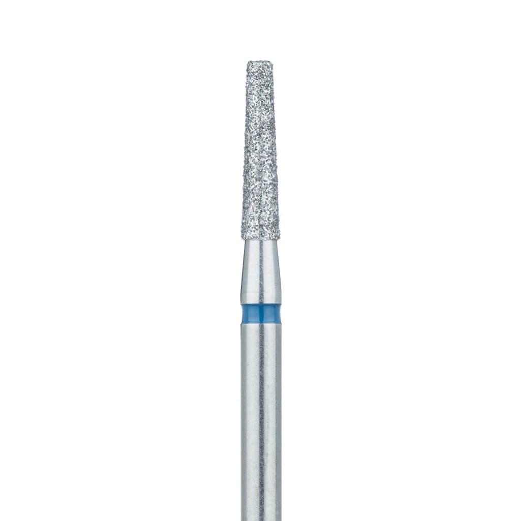 Meisinger 848-023-HP Diamond Bur, Medium Grit, Blue Ring, Flat End Tapered, 2.3 mm Head, 10 mm Working Length, HP Shank, Pack of 5 - Meisinger Diamond, HP, Medium, Blue, Tapered, 848-023, Pkg/5 - Image 1