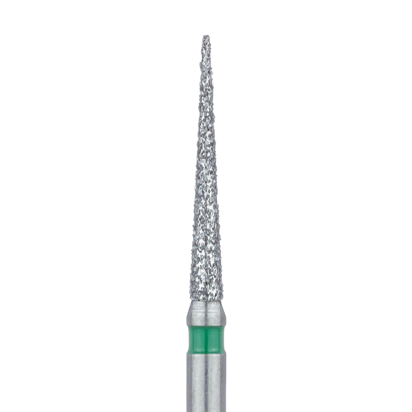 Meisinger FG #859G-014 Coarse Needle Shaped Diamond Bur, 1.4mm Head, 10mm Working Length, Green Band, Multi-Use, 5/Pk - Meisinger FG #859.014 Coarse Needle Shaped, Diamond Burs, 5/Pk - Image 1