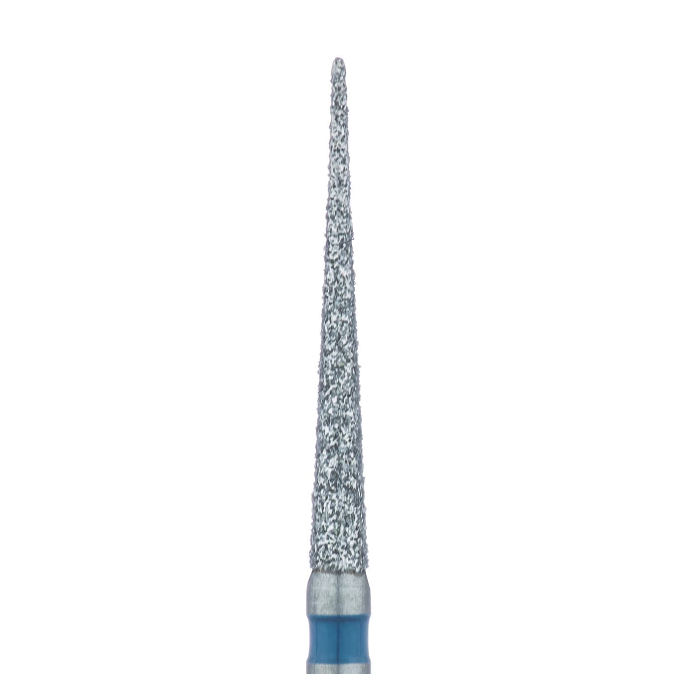 Meisinger 859L-014-FG Diamond Bur, FG, Long Shank, Medium Grit, Blue Ring, Needle Shape, 1.4 mm Head Diameter, 12 mm Head Length, 5/Pack - Meisinger Diamond, FG, Long Shank, Medium, Blue, Needle, 859L-014, Pkg/5 - Image 1