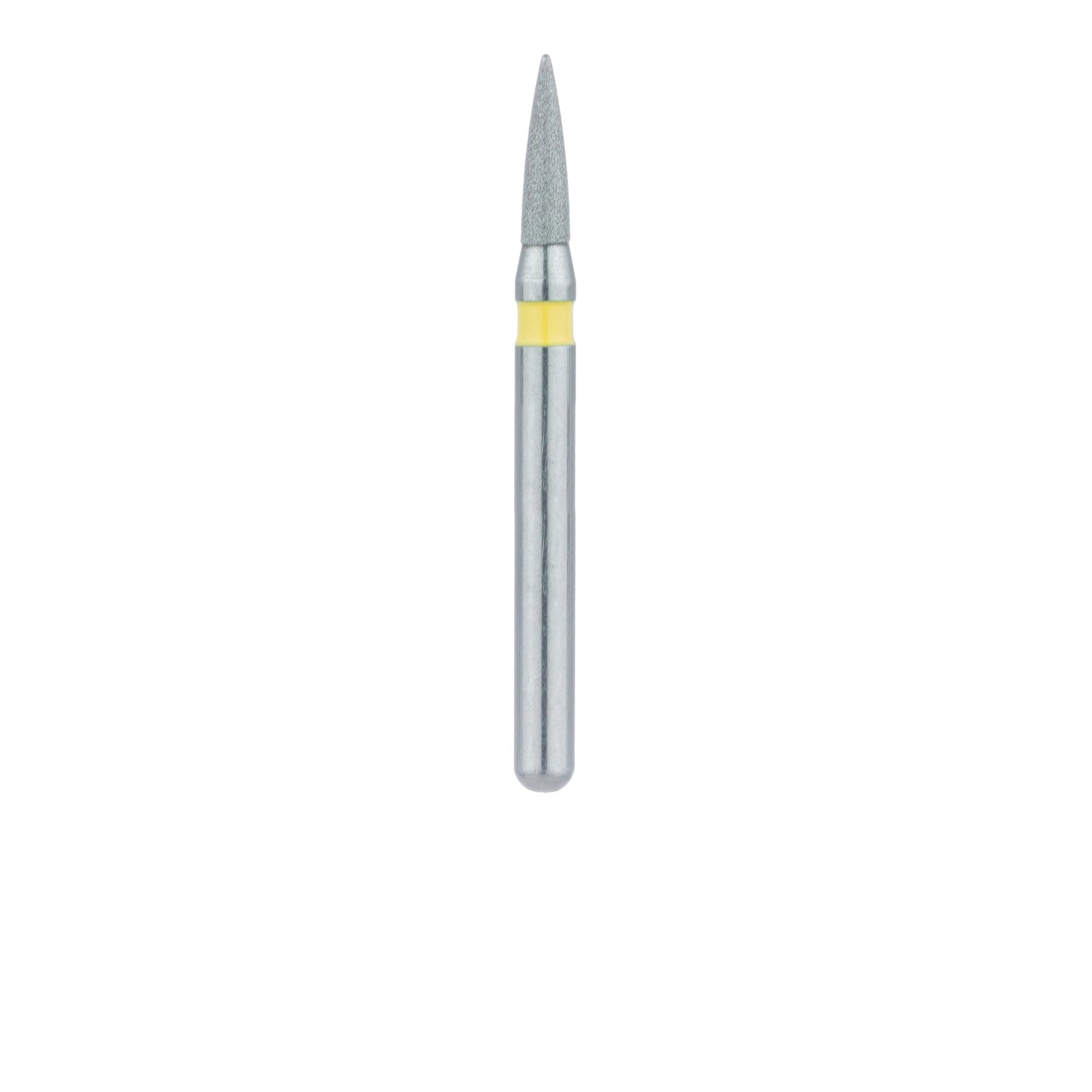 Meisinger 861C-012 Extra Fine Diamond Bur, Flame Shape, Friction Grip, 1.2 mm Head, 5 mm Working Length, Yellow Ring, 5/Pack thumbnail 2