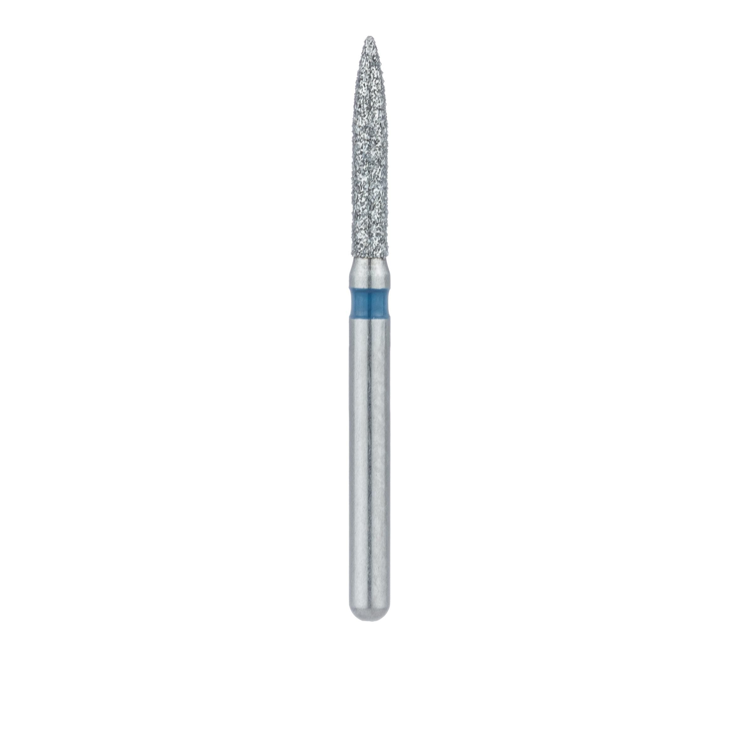 Meisinger 862-014-FG Diamond Bur, Flame Shape, Medium Grit, Blue Ring, Friction Grip, 1.4 mm Head Diameter, 8.0 mm Head Length, 5/Pkg thumbnail 2