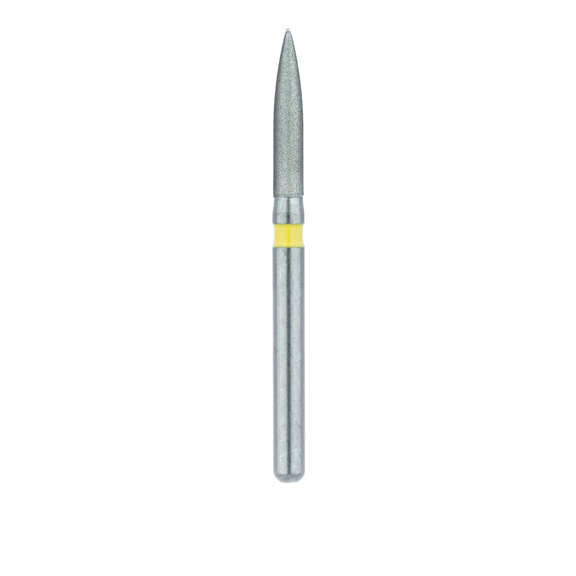 Meisinger 862C-014-FG Extra Fine Diamond Bur, Flame Shape, Friction Grip, 1.4 mm Head Diameter, 8.0 mm Working Length, Yellow Ring, 5/Pkg thumbnail 2