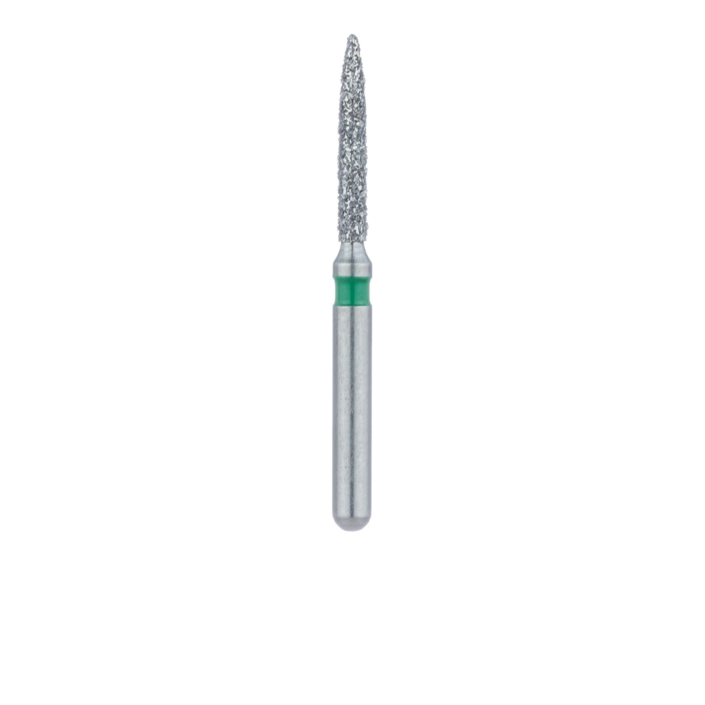 Meisinger 862G-012-SS Coarse Flame Diamond Bur, Friction Grip Short Shank, 1.2 mm Head, 8 mm Working Length, Green Band, Multi-Use, 5/Pk thumbnail 2