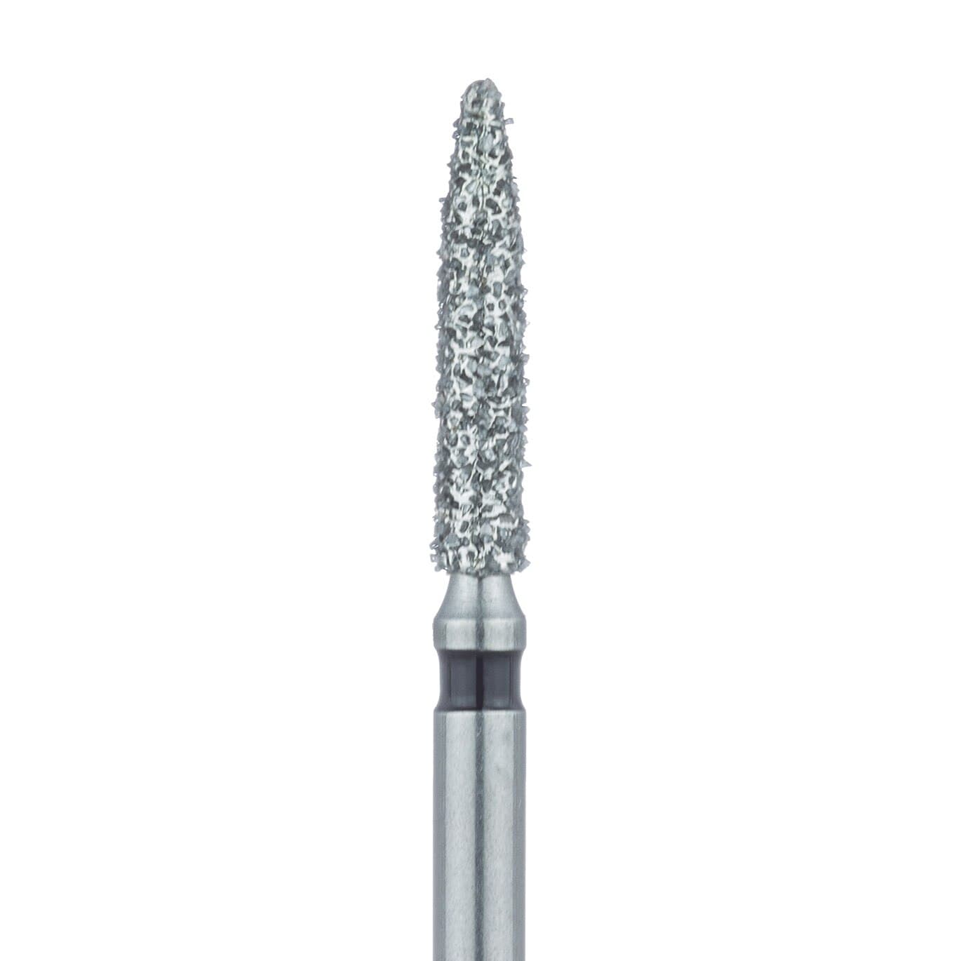 Meisinger 862H-016-FG Diamond Bur, Super Coarse (X-Coarse), Flame Shape, Friction Grip, 1.6 mm Head Diameter, 8 mm Working Length, Black Ring, 5/Pack - Mesiginer Diamonds 862H-016-FG X-Coarse 5/Pk - Image 1