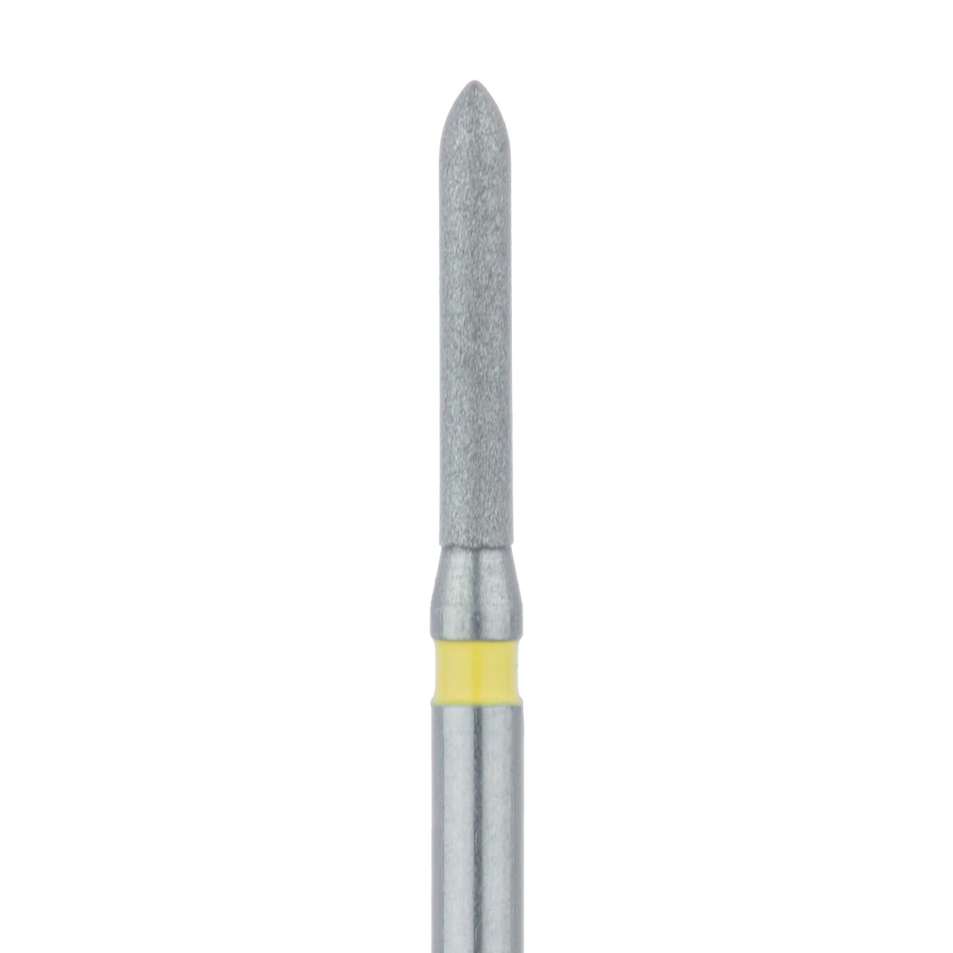 Meisinger 868C-012-FG Diamond Bur, Extra Fine, Yellow Ring, Long Torpedo/Cylinder, Friction Grip, 1.2 mm Head Diameter, 8.0 mm Head Length, 5/Pkg - Diamond Instruments – FG, Extra Fine, Yellow, Cylinder, 5/Pkg - Bevel, 868C-012-FG, 1.2 mm Head Diameter, 8.0 mm Head Length - Image 1