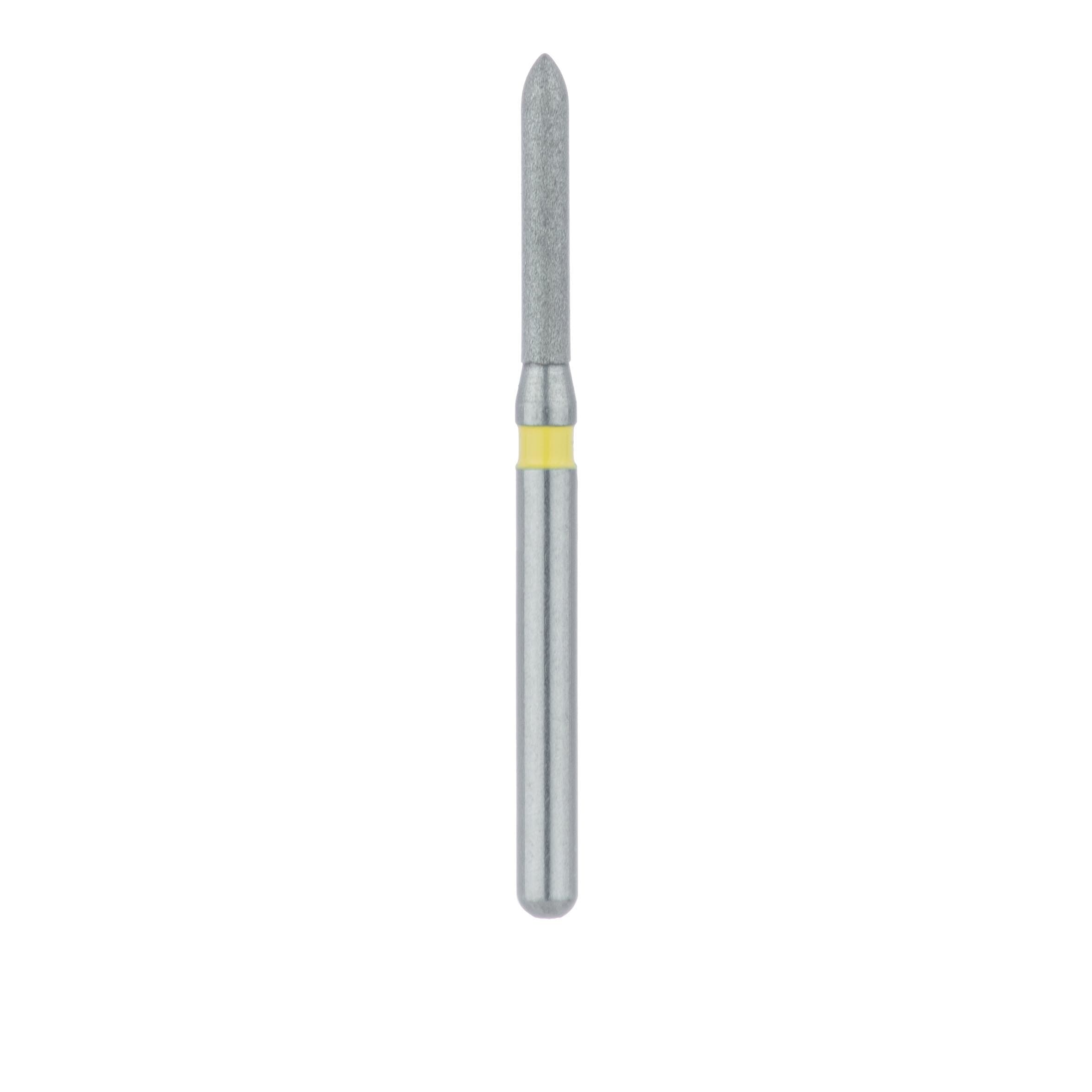 Meisinger 868C-012-FG Diamond Bur, Extra Fine, Yellow Ring, Long Torpedo/Cylinder, Friction Grip, 1.2 mm Head Diameter, 8.0 mm Head Length, 5/Pkg thumbnail 2