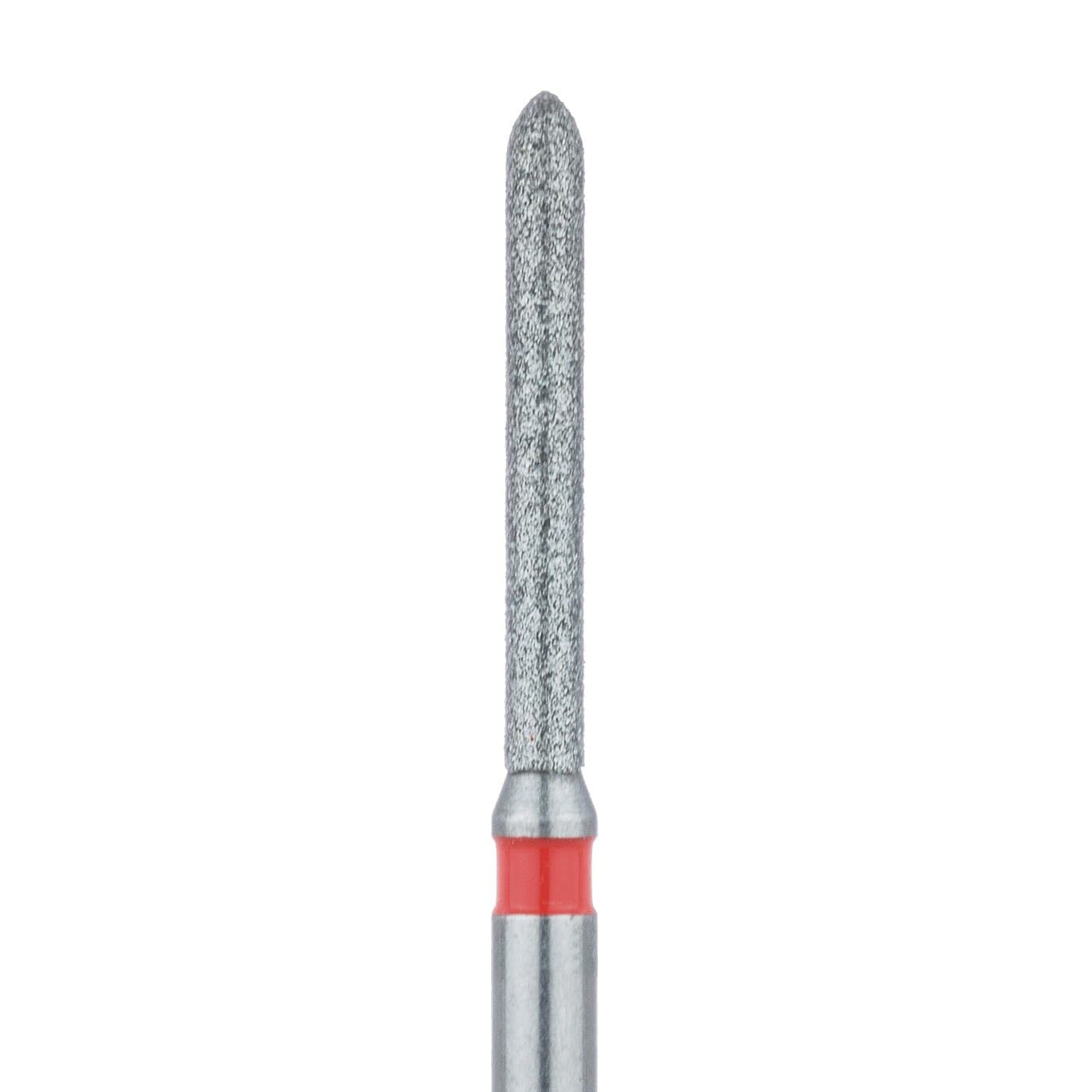 Meisinger 869F-012-FG Fine Grit Long Torpedo Diamond Bur, Friction Grip, 1.2 mm Head Diameter, 10.0 mm Head Length, Red Ring, 5/Pkg - Diamond Instruments – FG, Fine, Red, Cylinder, Bevel End, 5/Pkg - 869F-012-FG, 1.2 mm Head Diameter, 10.0 mm Head Length - Image 1