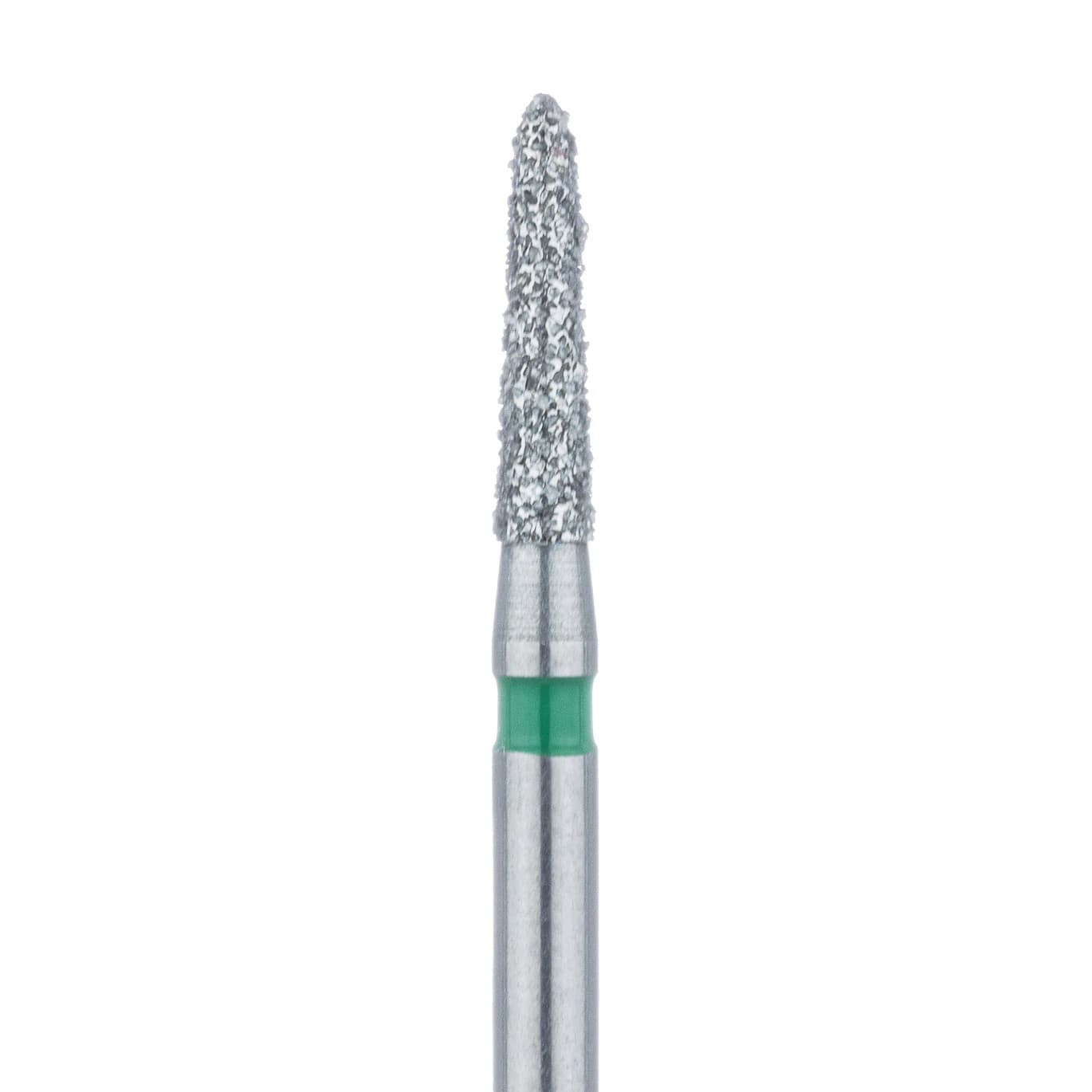 Meisinger 877G-016-FG Diamond Bur, FG, Coarse (Green), Tapered Torpedo, 1.6 mm Head Diameter, 6.5 mm Head Length, 5/Pkg - Diamond Instruments – FG, Coarse, Green, Cylinder, Bevel End, 5/Pkg - 877G-016-FG, 1.6 mm Head Diameter, 6.5 mm Head Length - Image 1