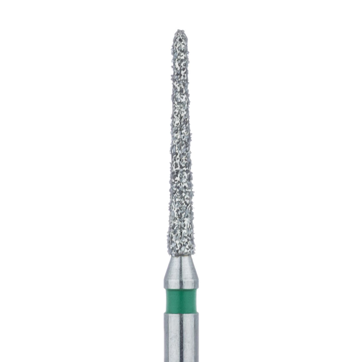 Meisinger 879G-012-FG Diamond Bur, FG, Coarse (Green), Tapered Torpedo, 1.2 mm Head Diameter, 10 mm Working Length, 5/Pkg - Diamond Instruments – FG, Coarse, Green, Cylinder, Bevel End, 5/Pkg - 879G-012-FG, 1.2 mm Head Diameter, 10.0 mm Head Length - Image 1